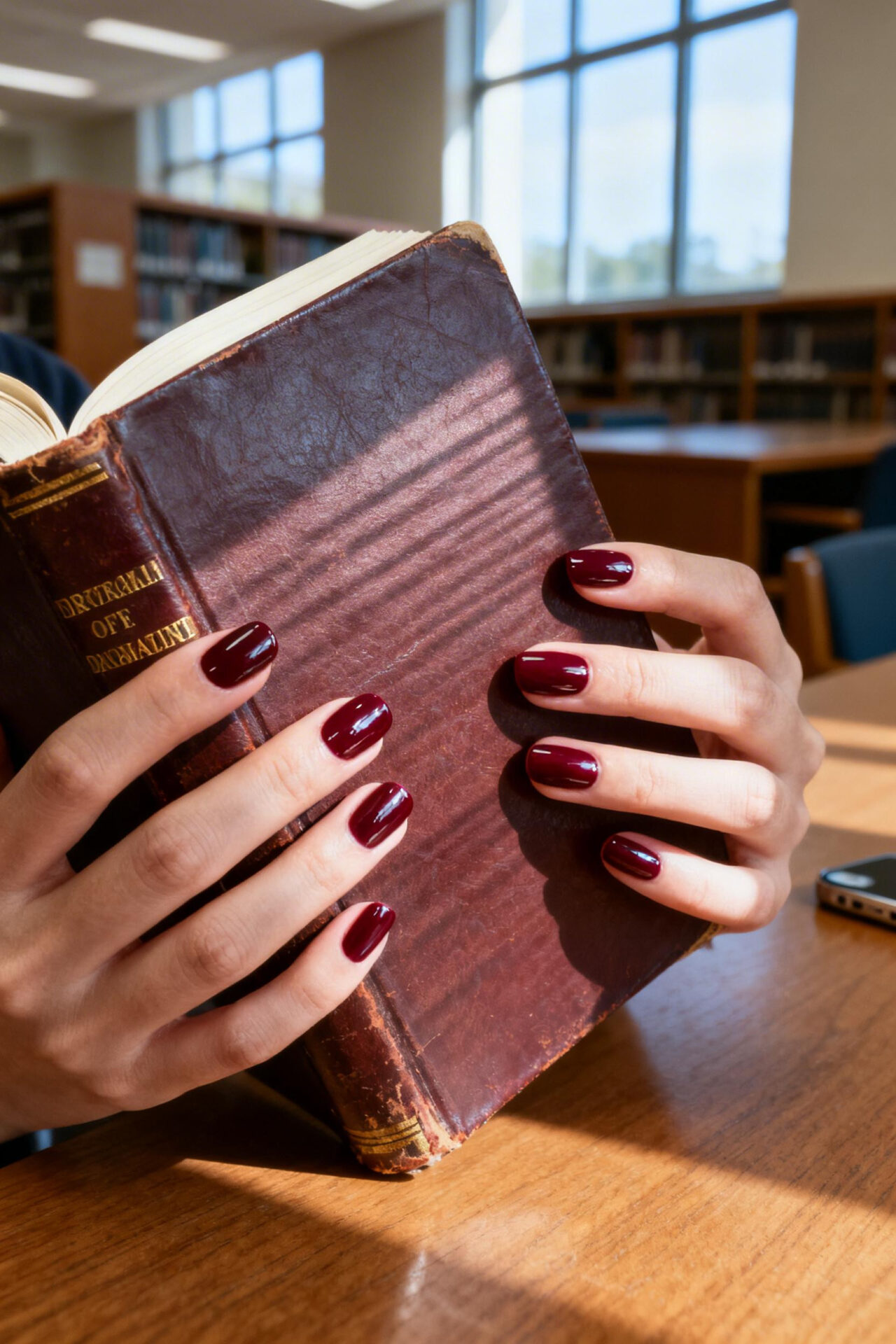 Light Cat Eye Nails - burgundy magnetic stripe