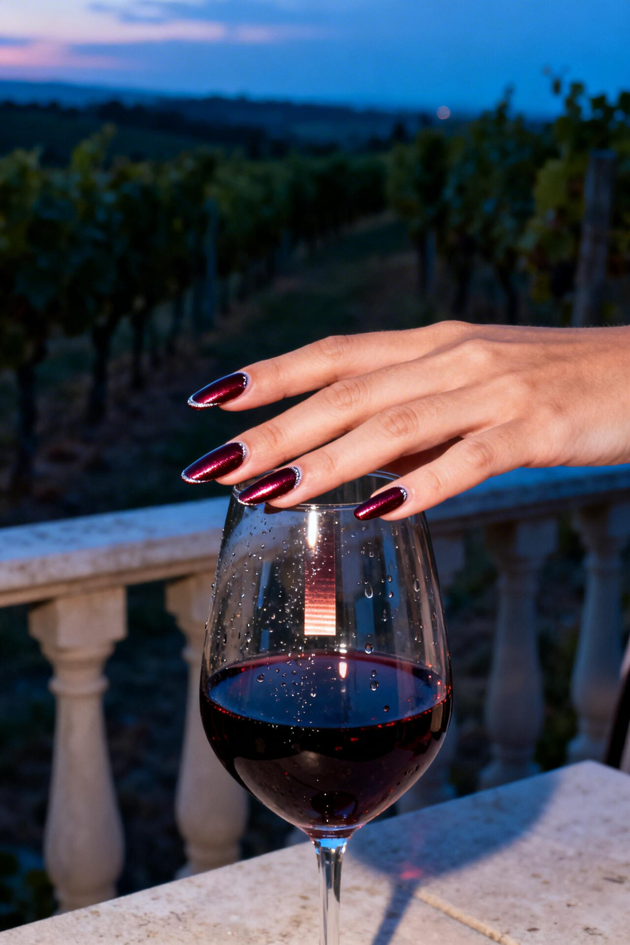 Burgundy Cat Eye Nails - wine chrome ballerina