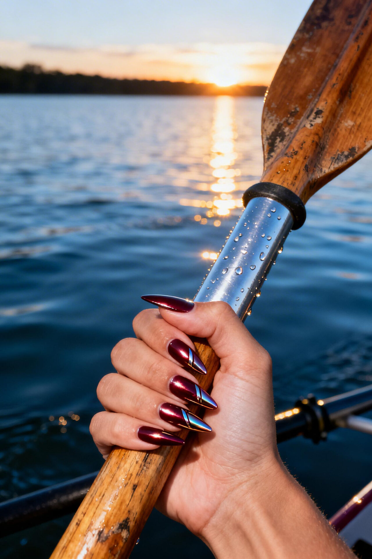 Cat Eye Nails - burgundy chrome stiletto