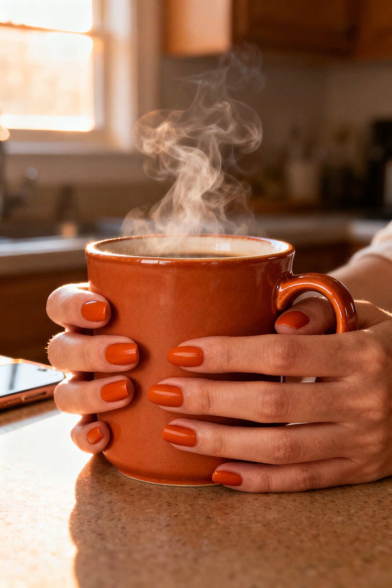 Almond Nails Simple - burnt orange clay