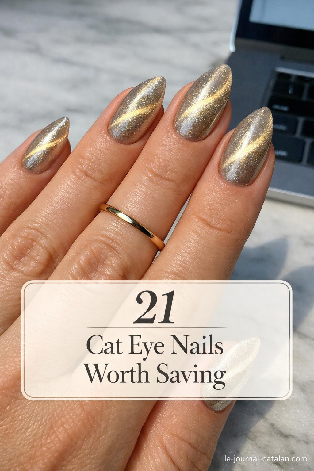 Cat eye nails with French tip design featuring elegant curved lines and gradient effects for a modern manicure look