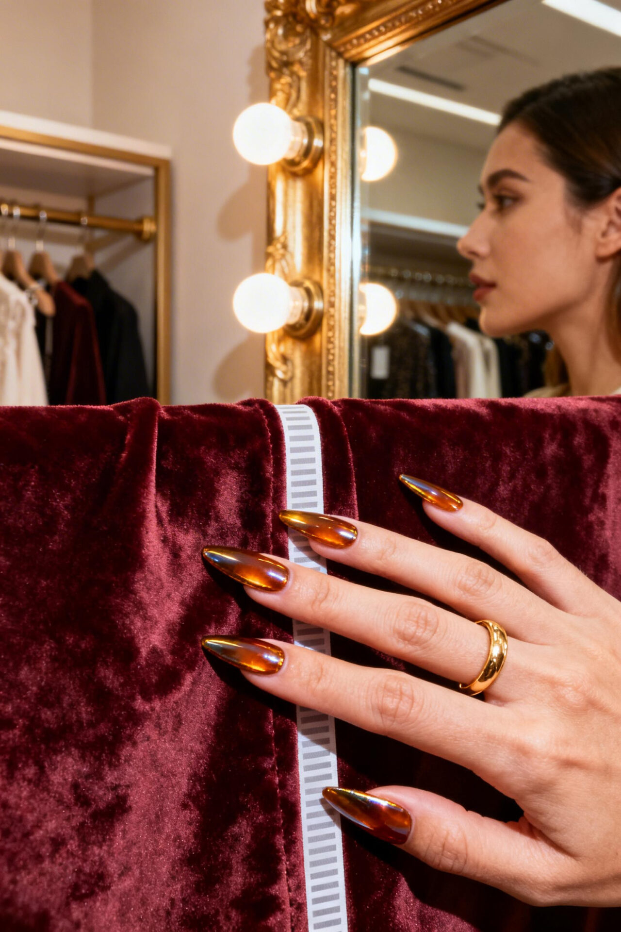 Cat Eye Nails - amber chrome stiletto