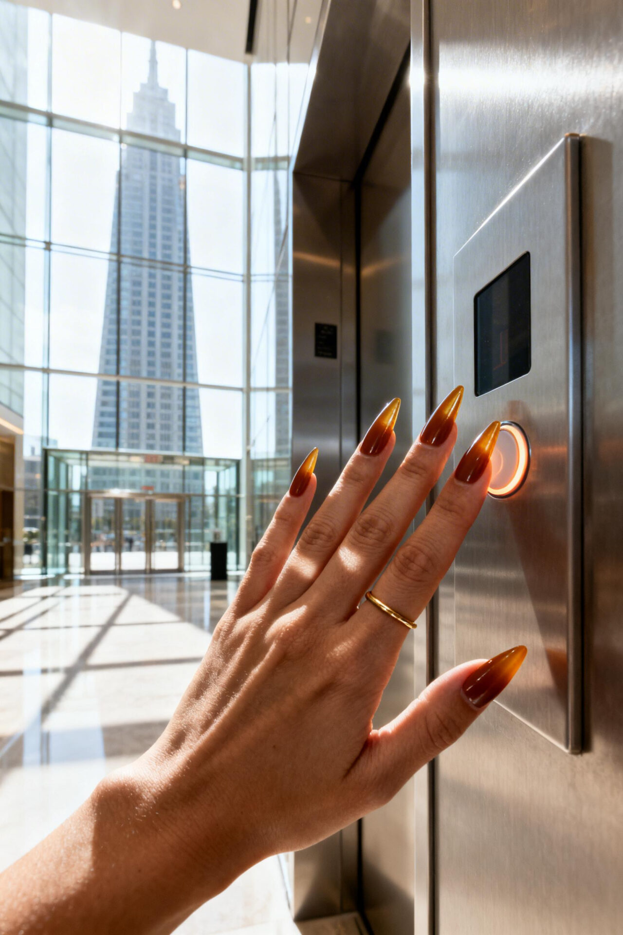 Cat Eye Nails - amber chrome stiletto