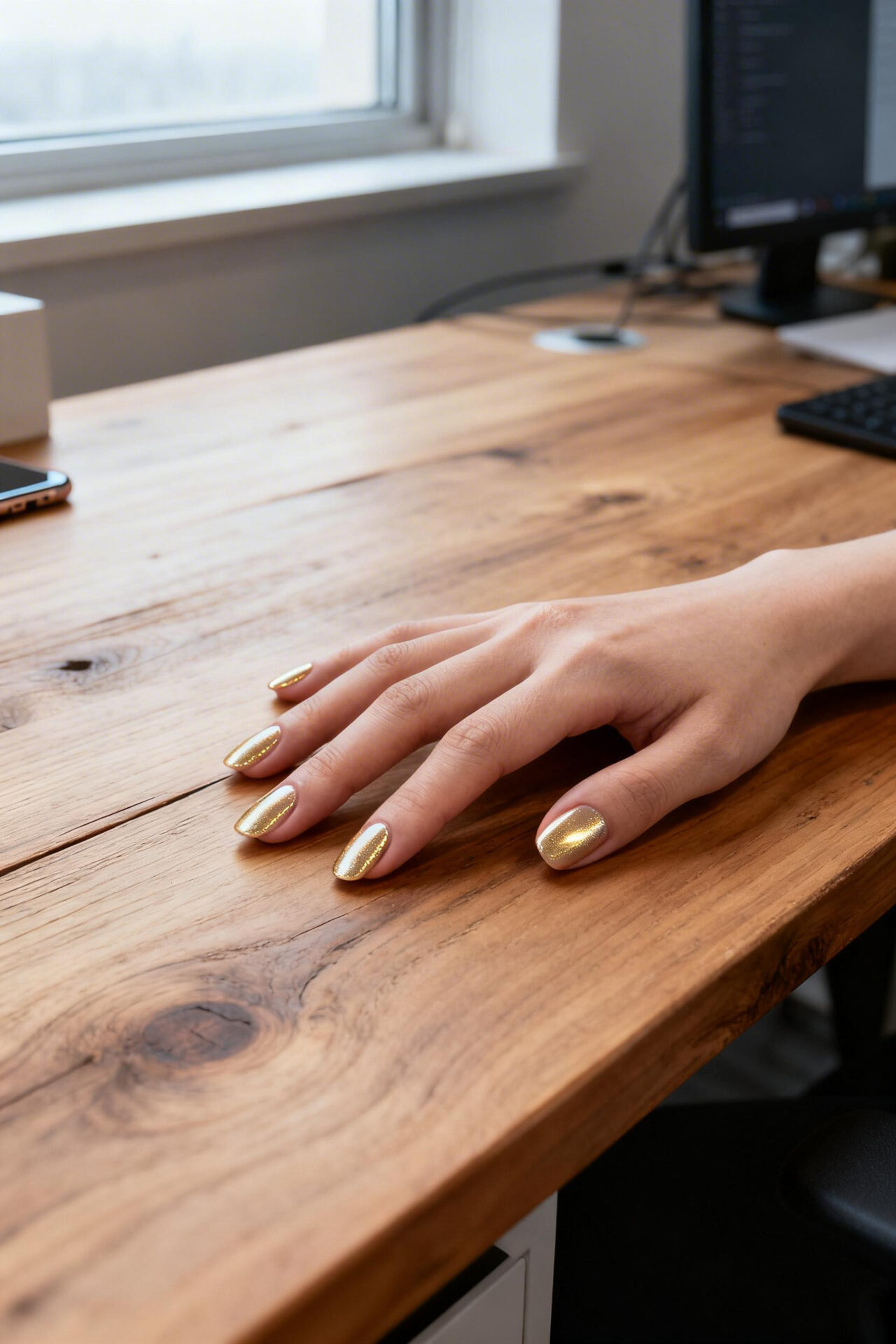 Neutral Cat Eye Nails - champagne gold