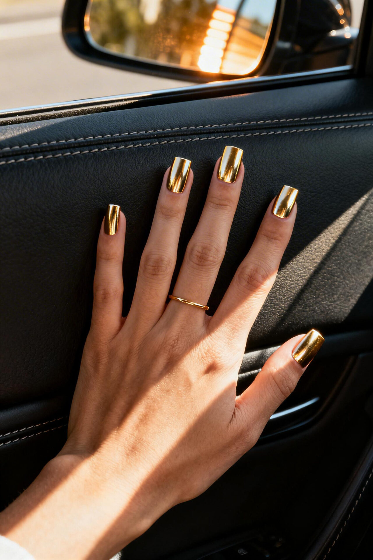 Beige Cat Eye Nails - champagne gold square