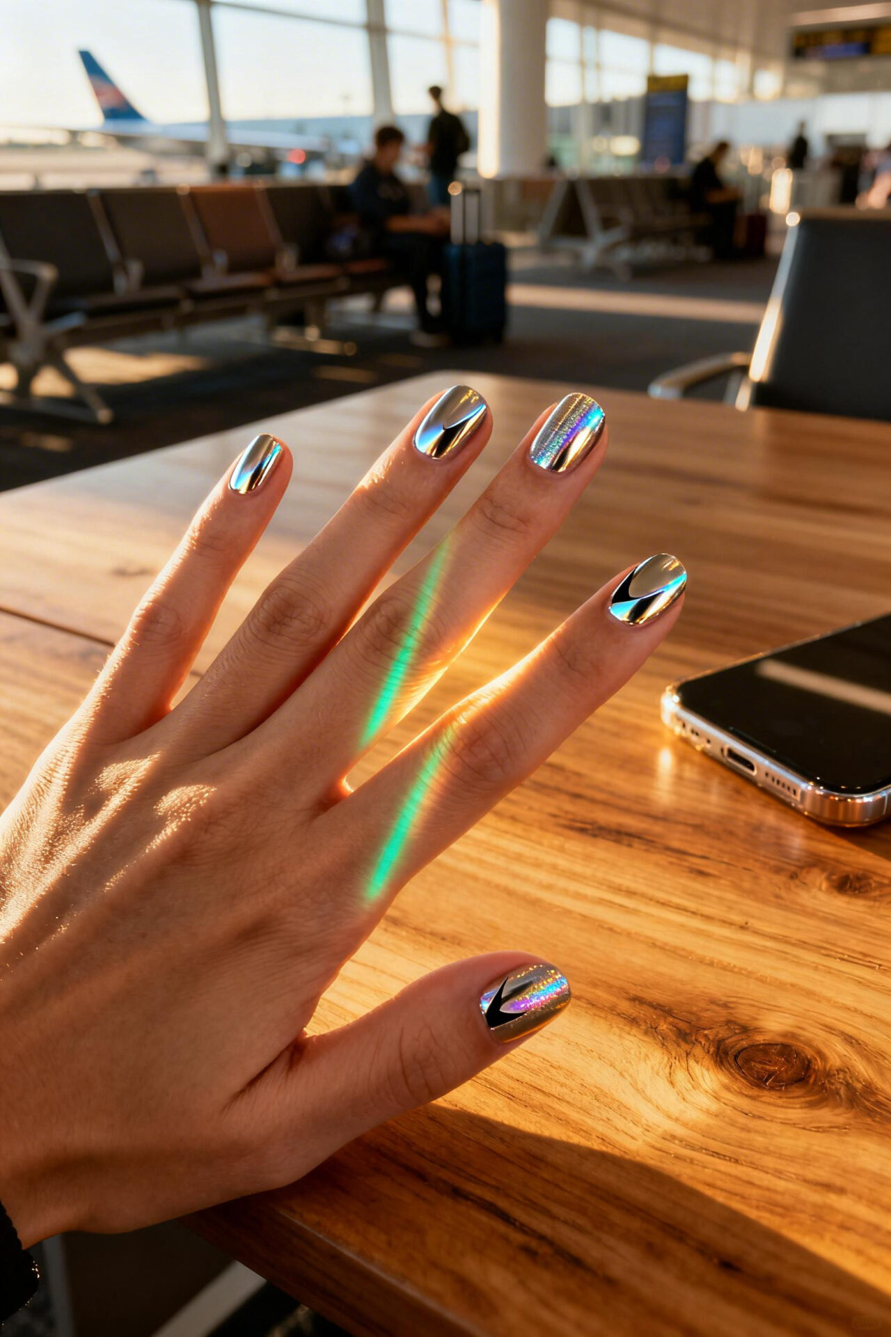 Cateyes Nails Design - chrome mirror round