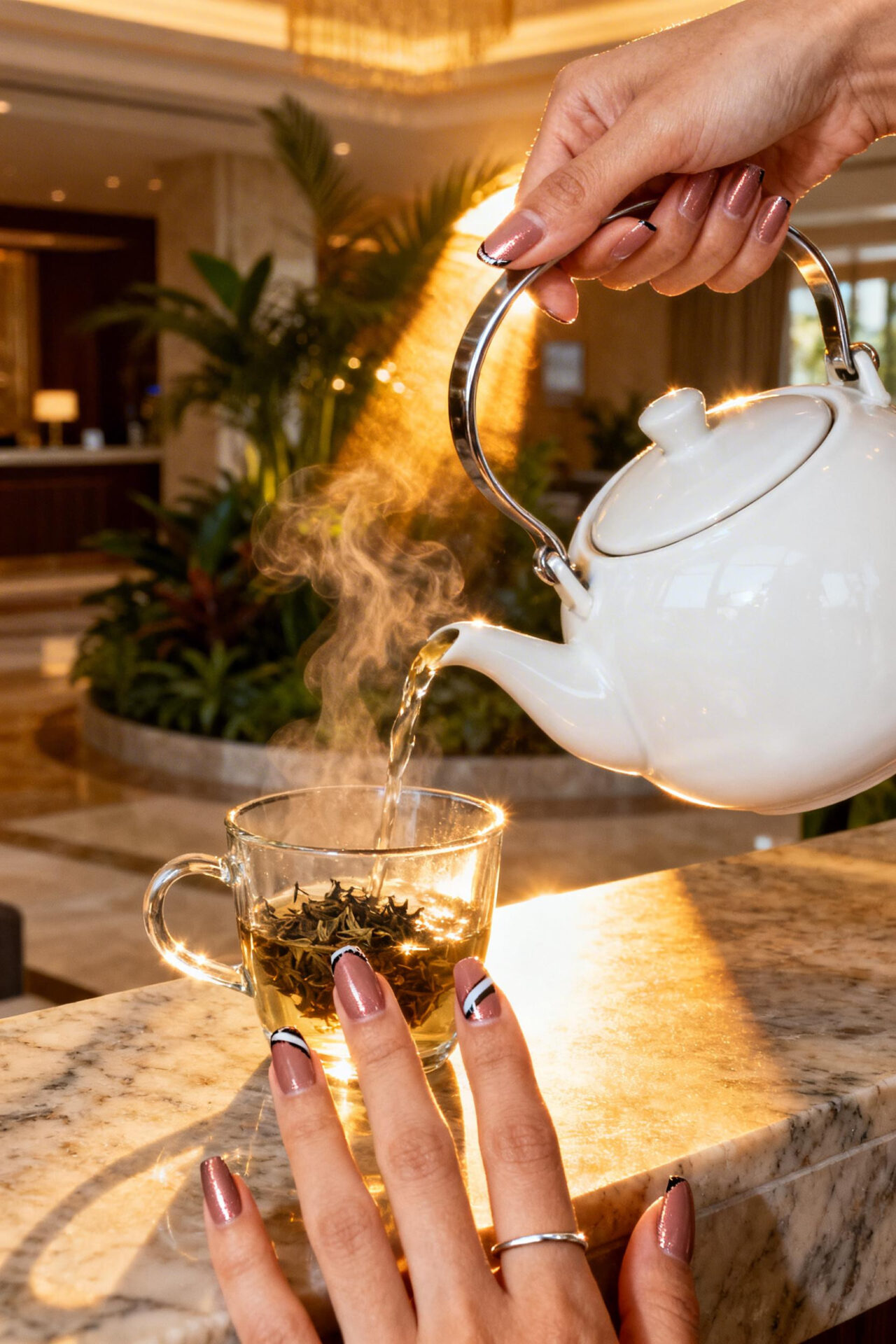Cat Eye French Tip Nails - dusty rose almond