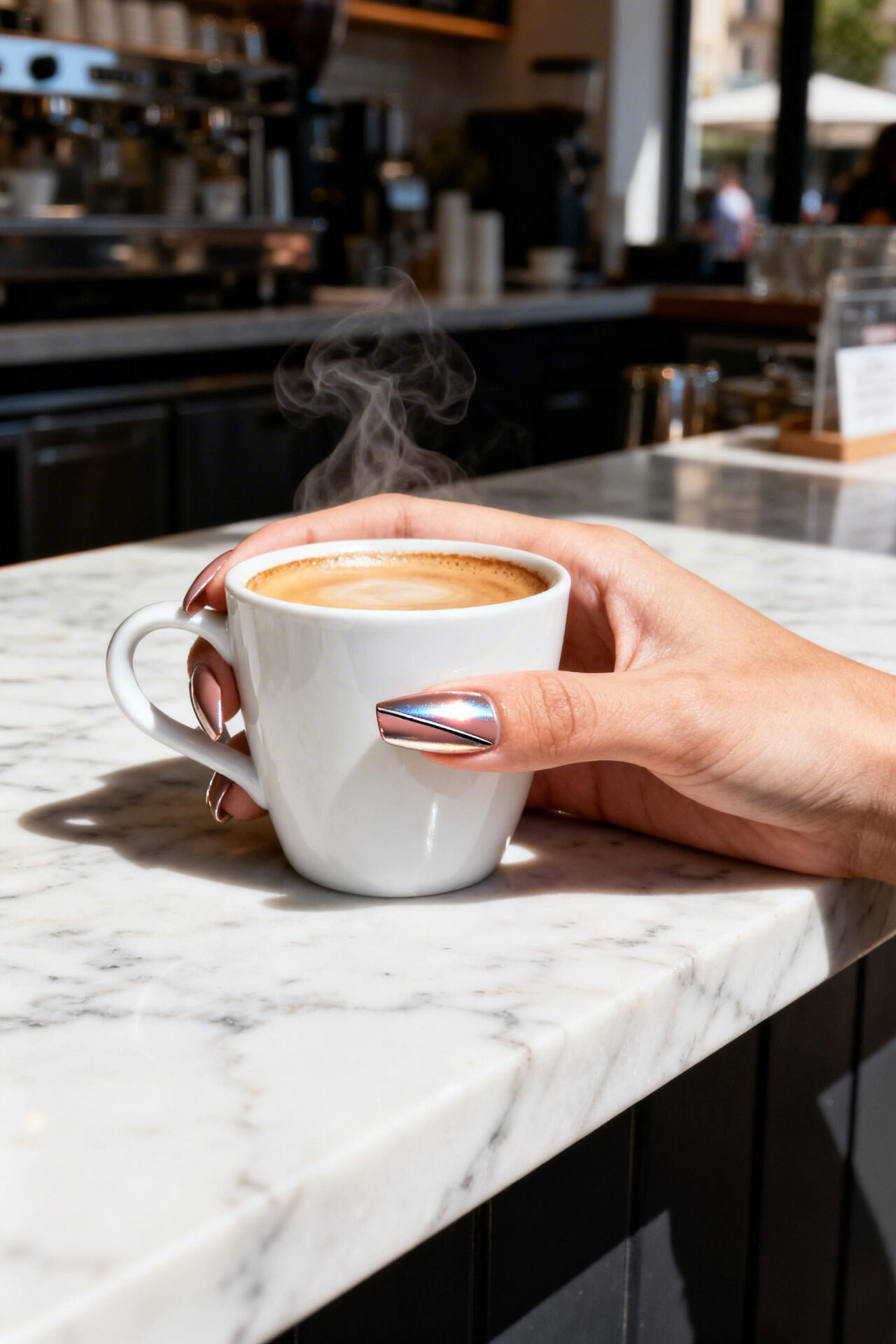 dusty rose chrome cat eye nails coffin
