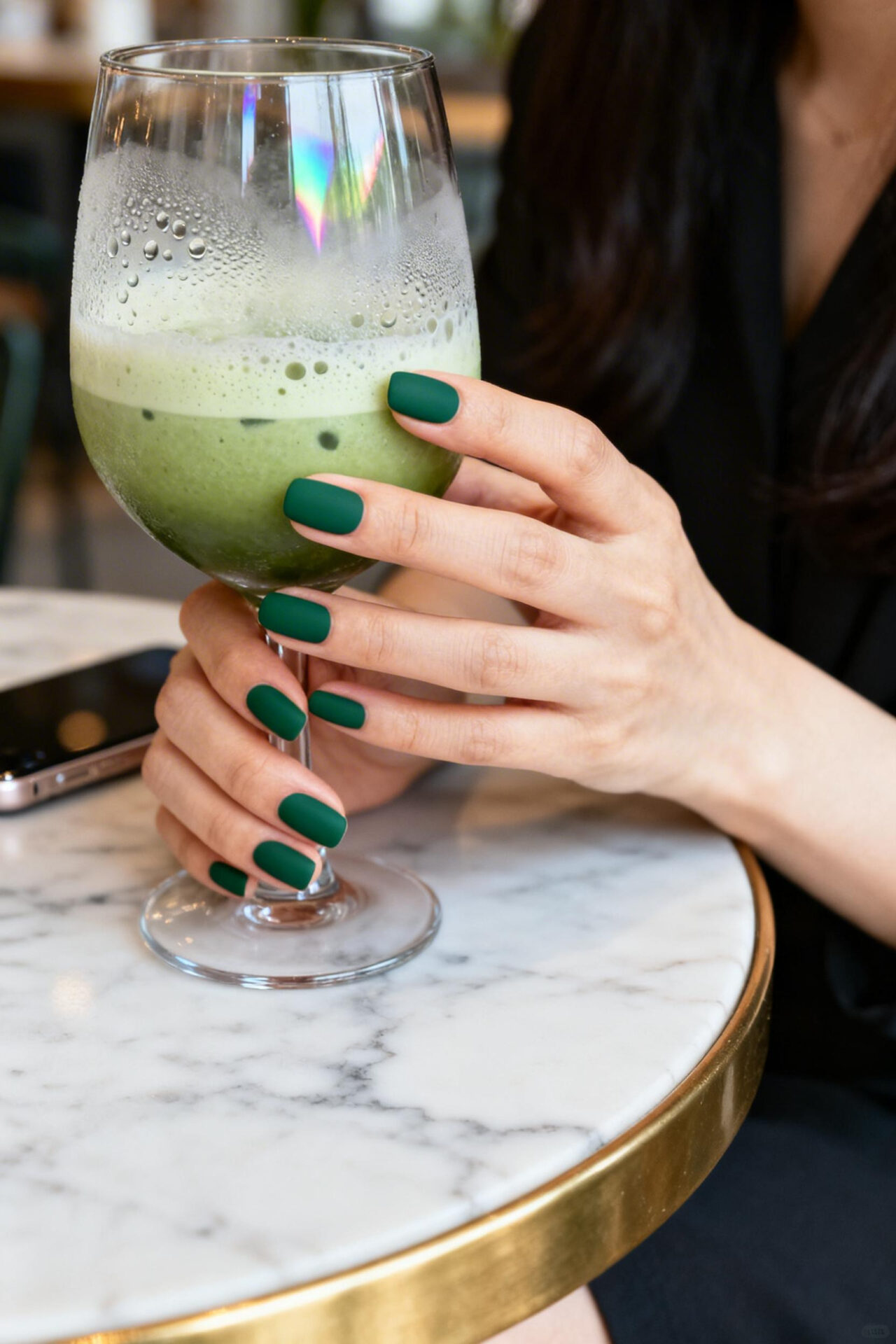 Cat Eye Effect Nails - hunter green squoval satin