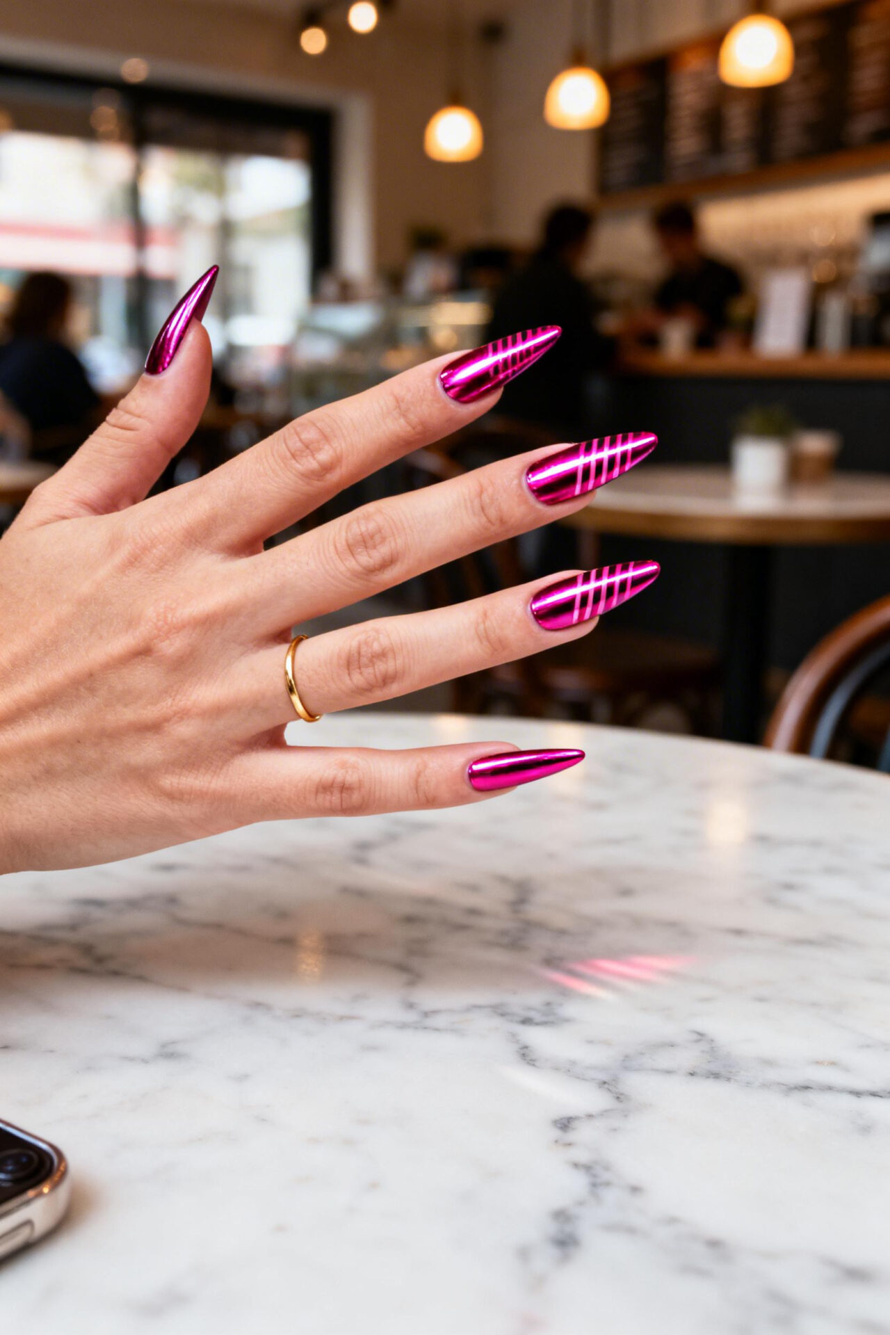 Spring Cat Eye Nails - fuchsia chrome stiletto