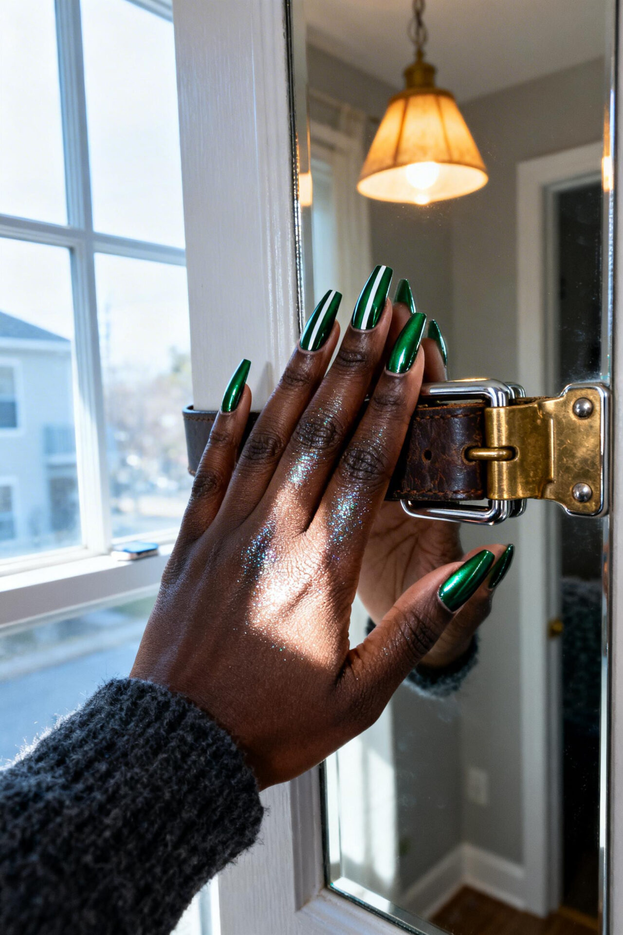 Cat Eye Nails jade chrome coffin