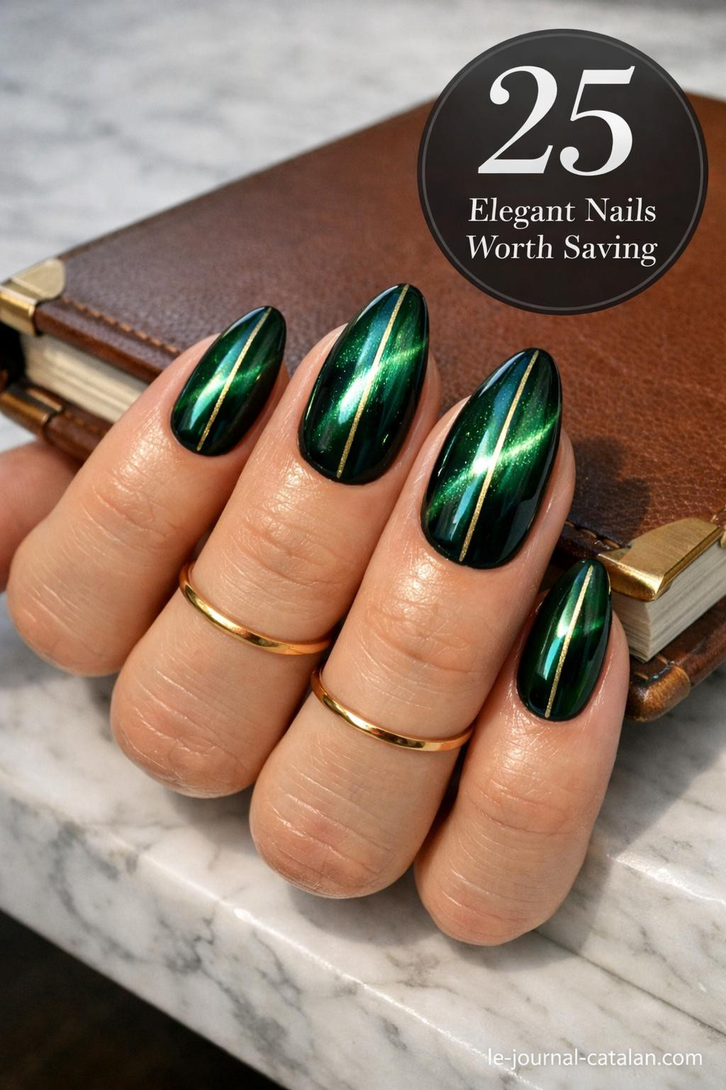 Elegant nail design showcasing magnetic polish creating distinctive cat eye effect with light-reflecting particles