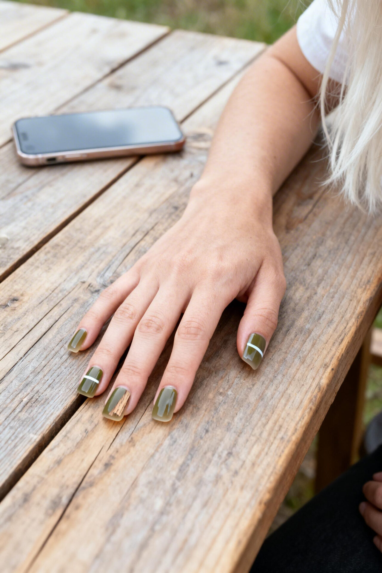 Cats Eye Nails Design Ideas - olive jelly square