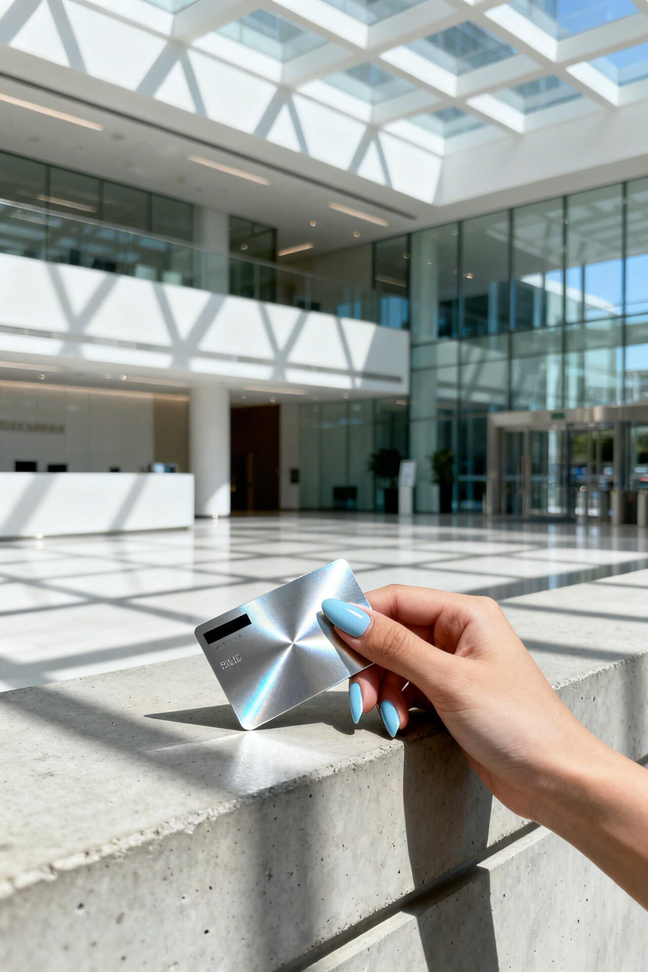 Cat Eye French Tip Nails - icy blue coffin short
