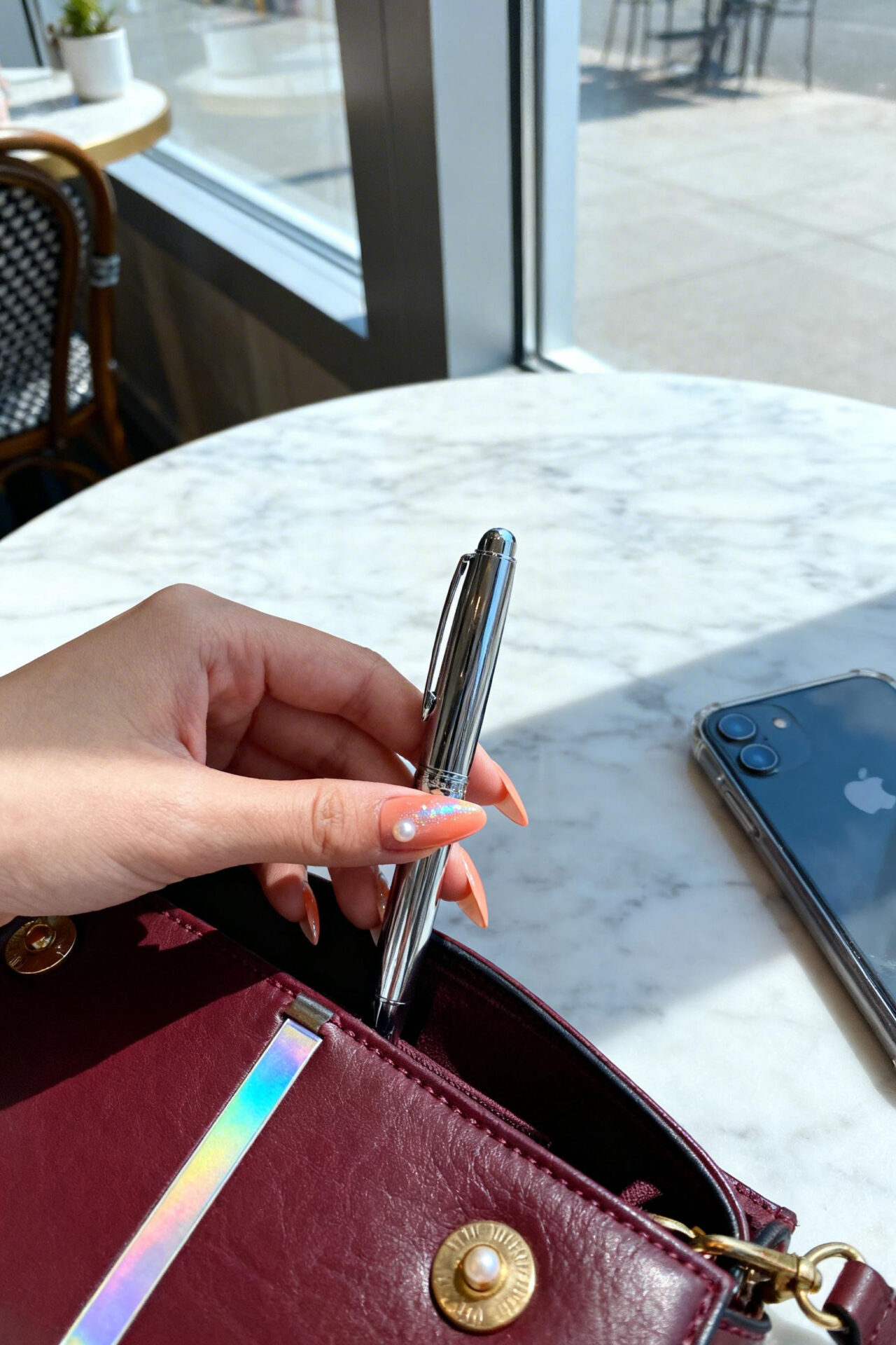 Cat Eye French Tip peachy shimmer