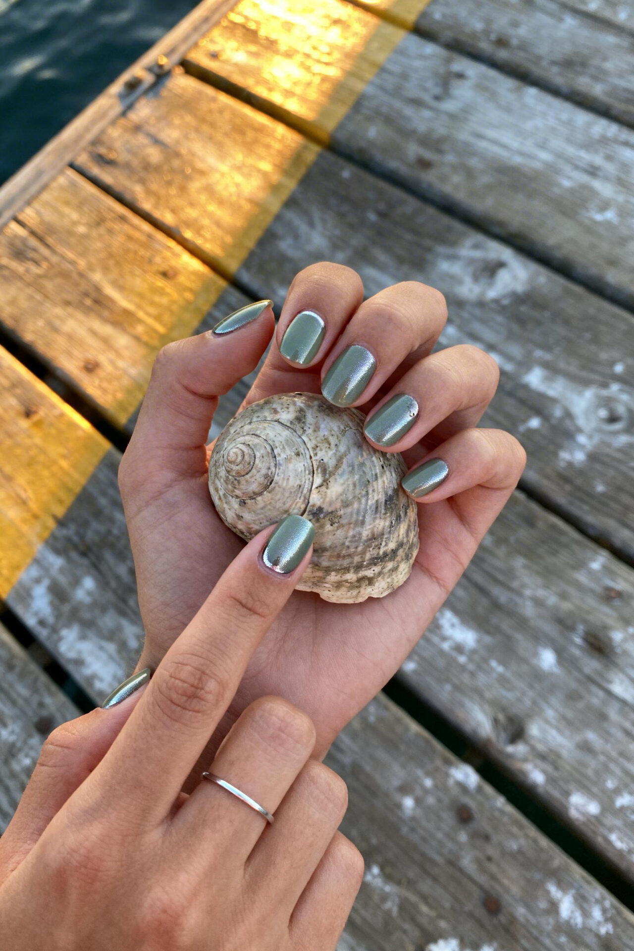 Cat Eye Nails - sage chrome elegant design