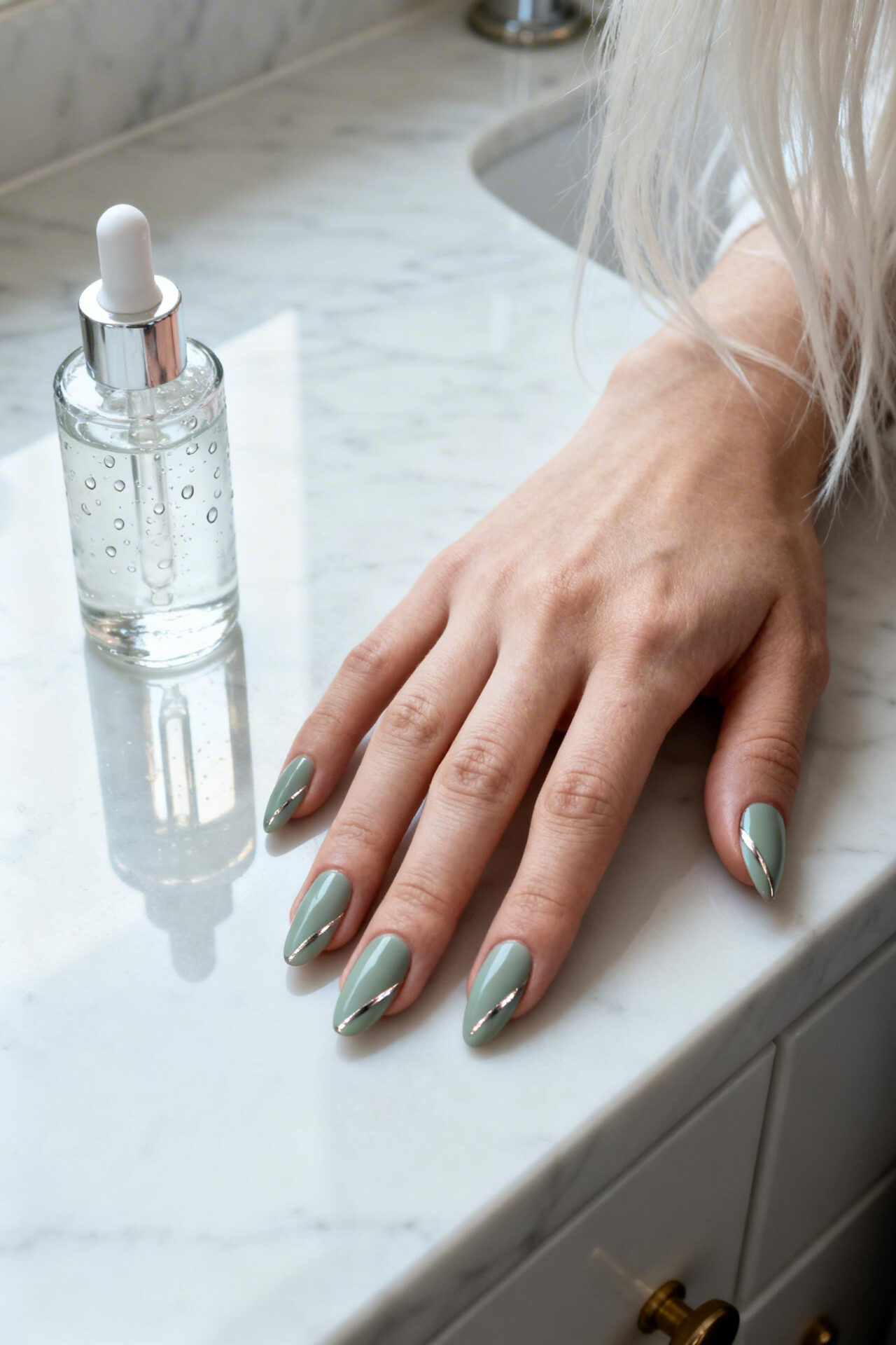 Cateyes Nails Design - sage almond