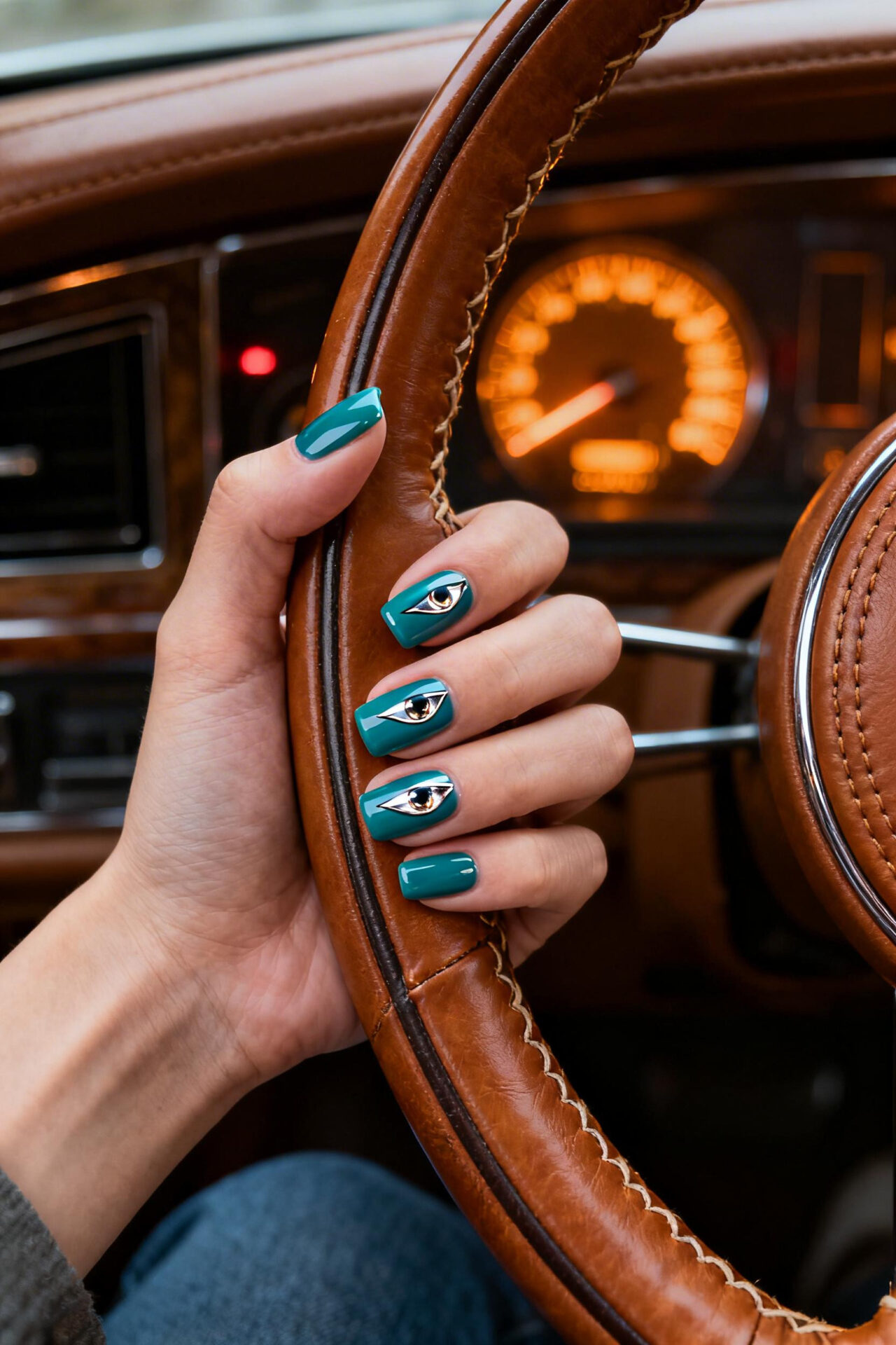 Nude Cat Eye Nails - ocean teal