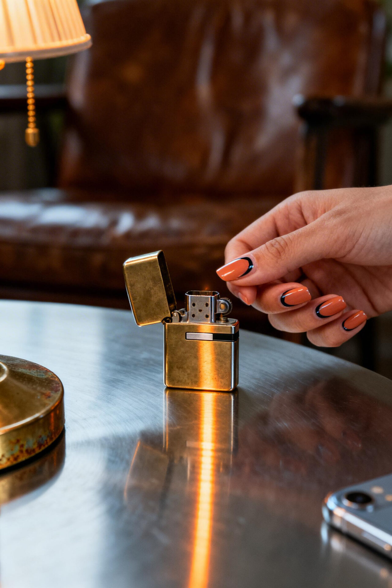 Cateyes Nails Design - terracotta chrome square