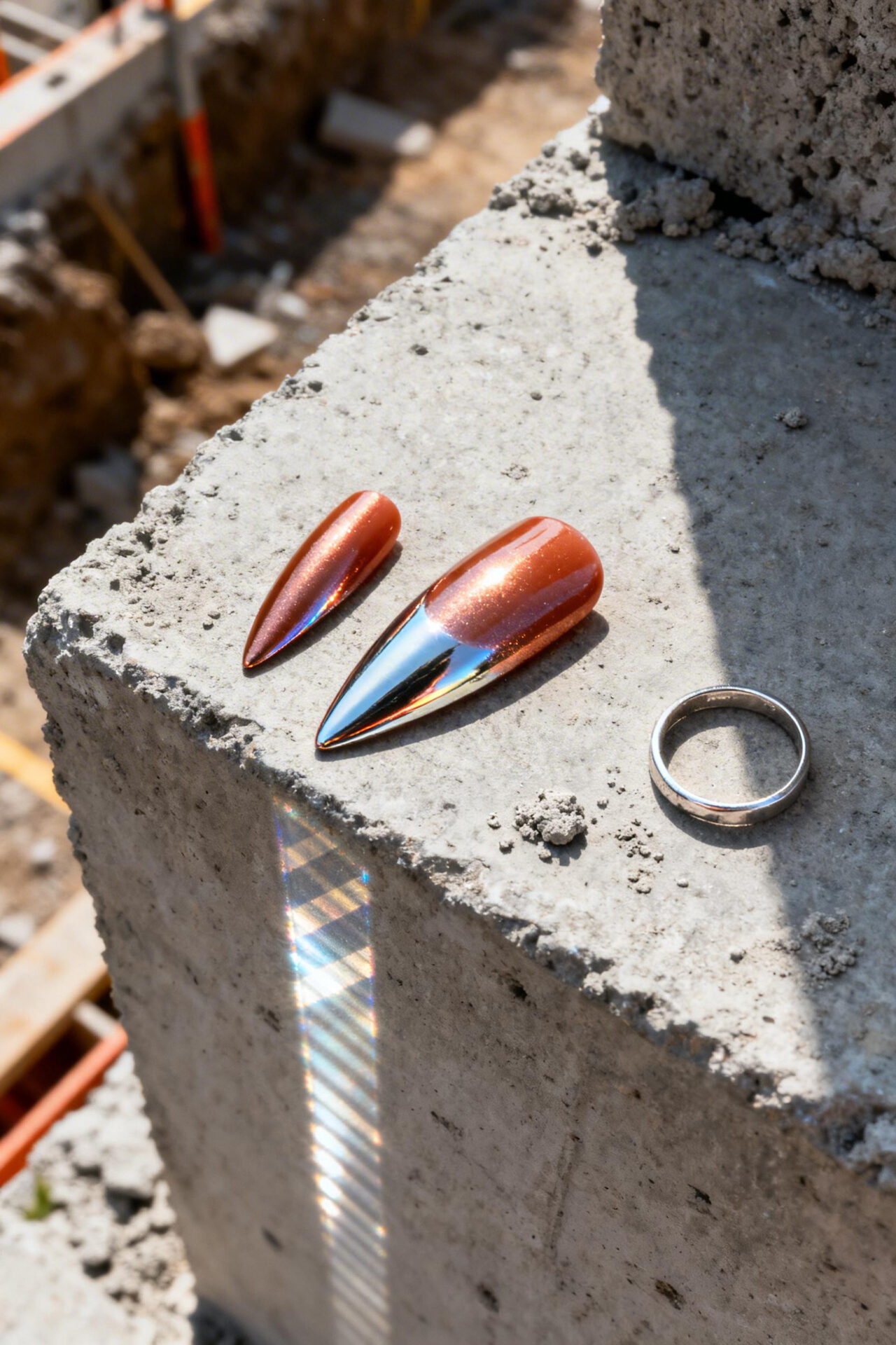 Cat Eye Nails - terracotta chrome stiletto