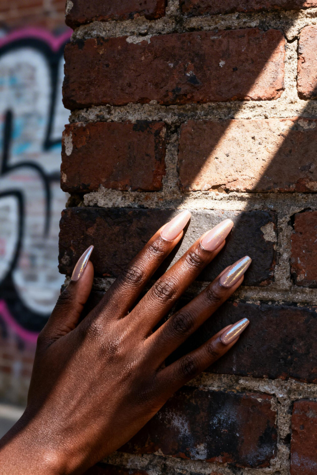Neutral Cat Eye Nails - champagne coffin shape