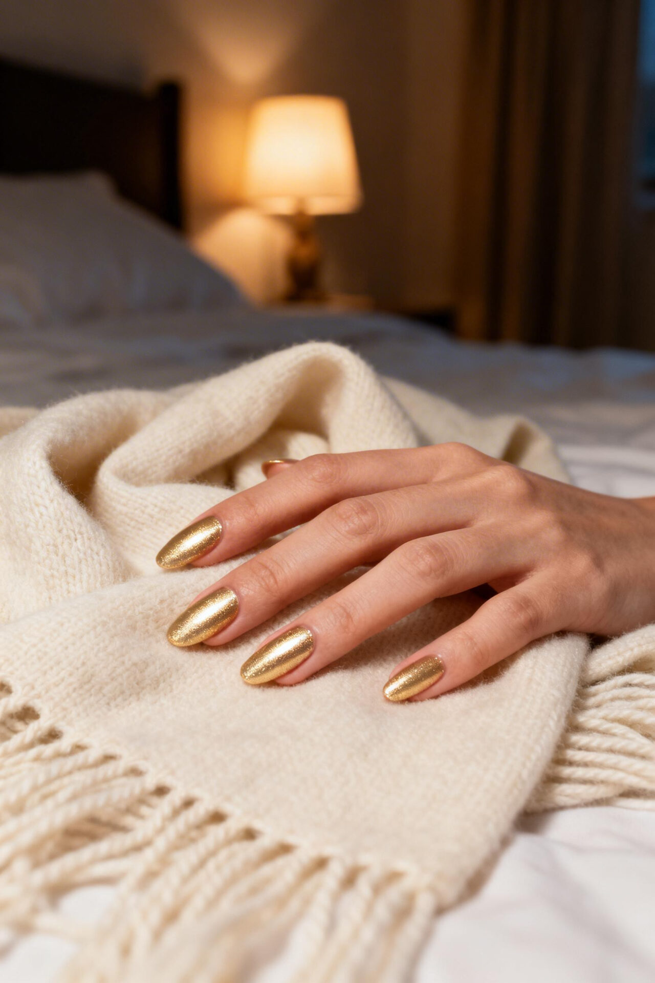 Elegant Almond Nails - champagne gold