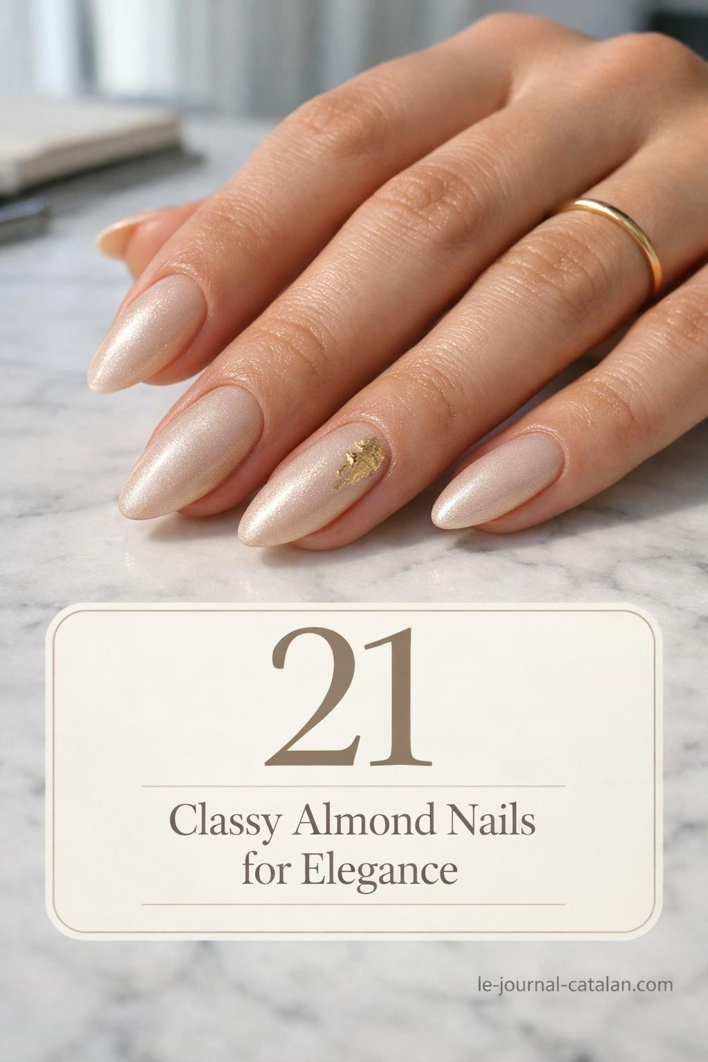 Pretty almond-shaped nails featuring elegant neutral tones and refined nail art design for sophisticated manicure inspiration