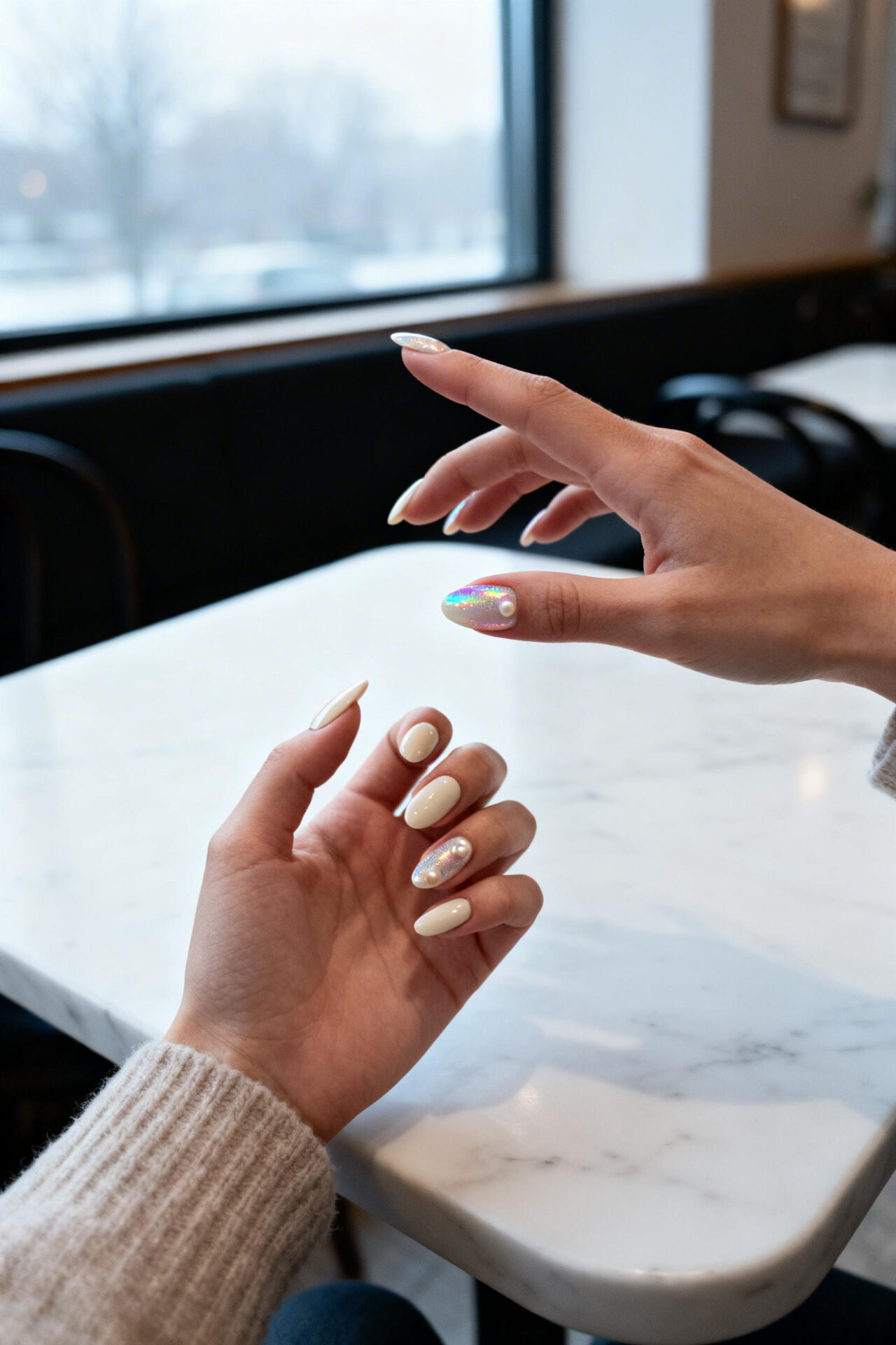 Trending Almond Nails - pearl shimmer cream