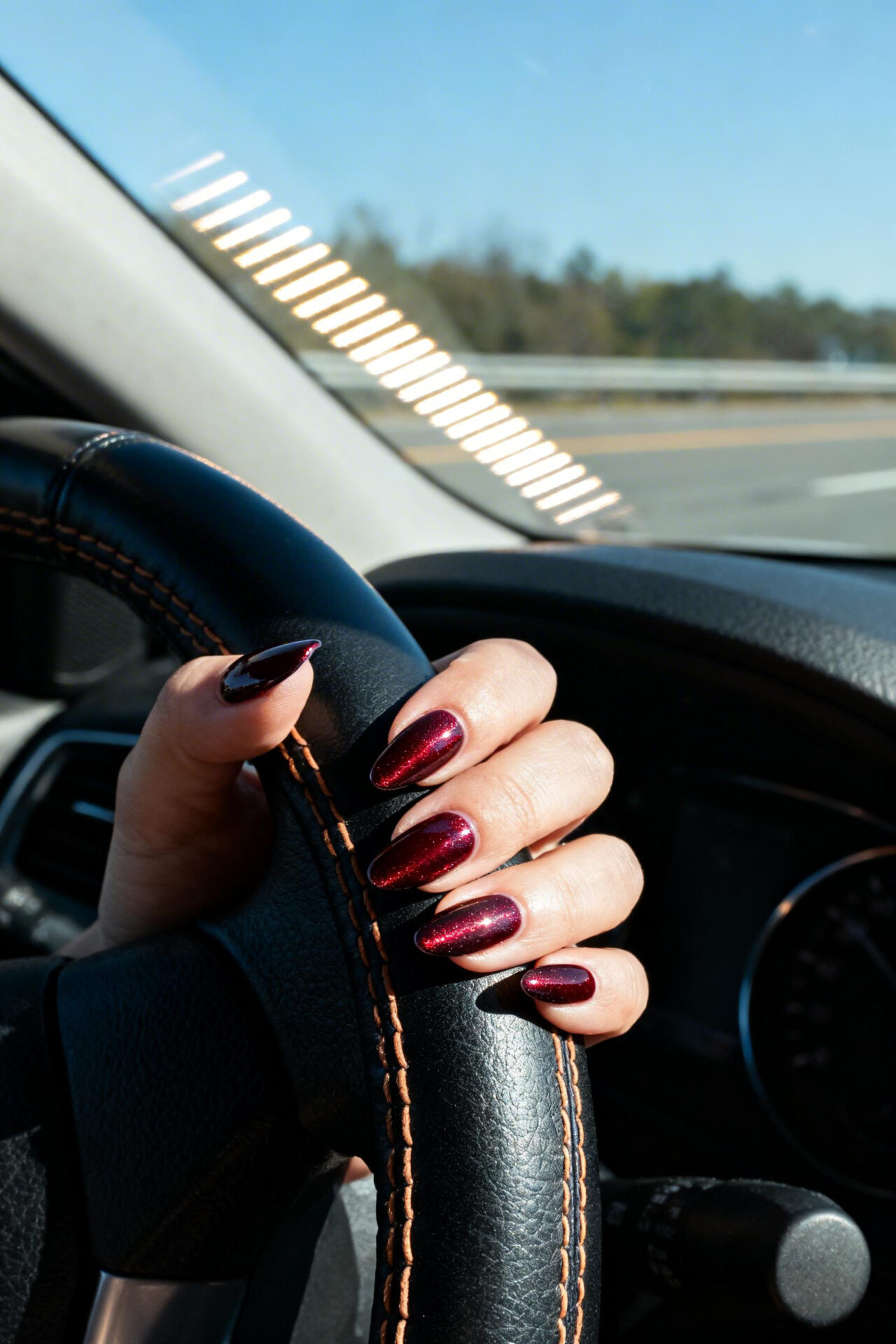 Dark Feminine Nails - burgundy wine almond