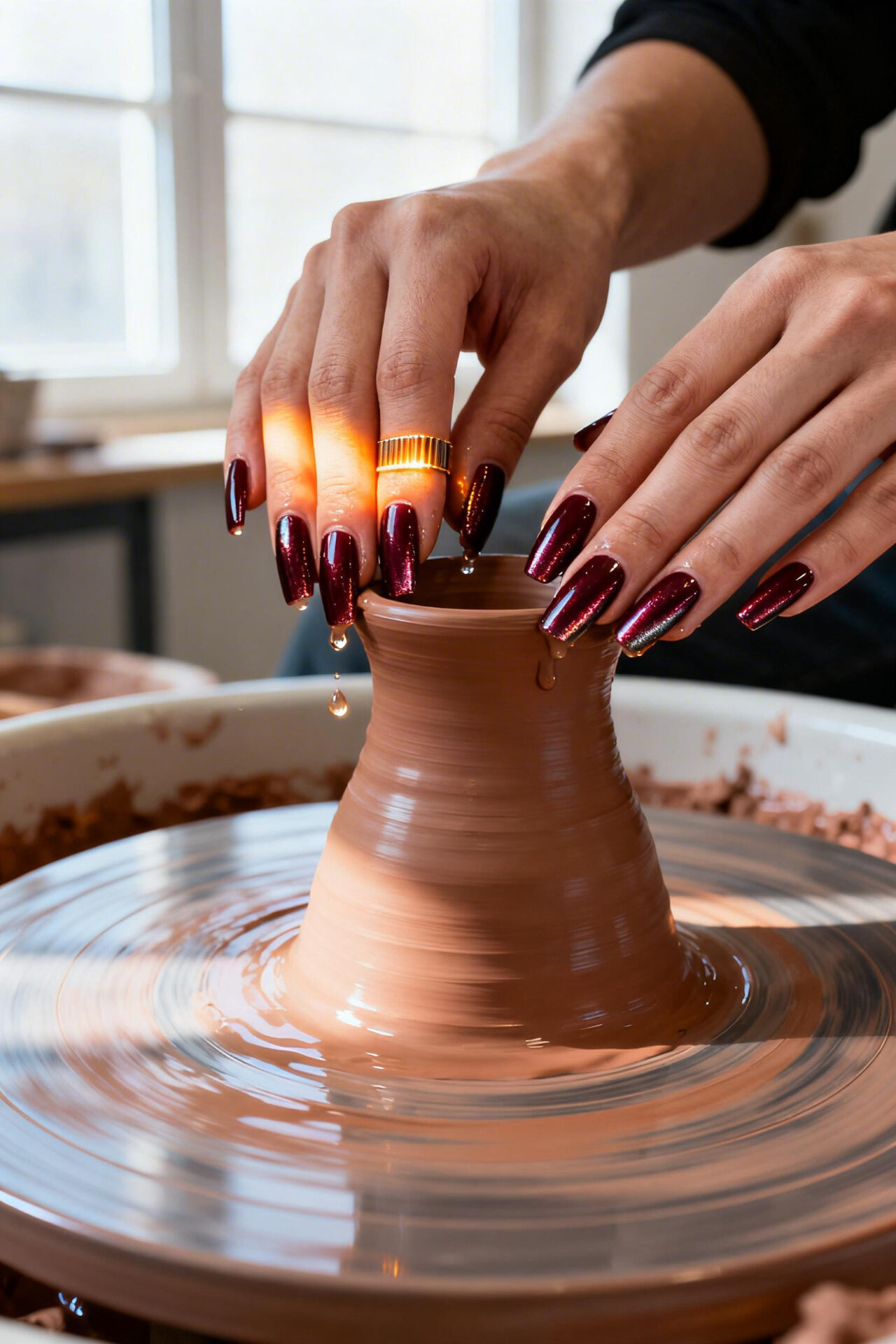 Cateyes Nails Design - burgundy wine coffin