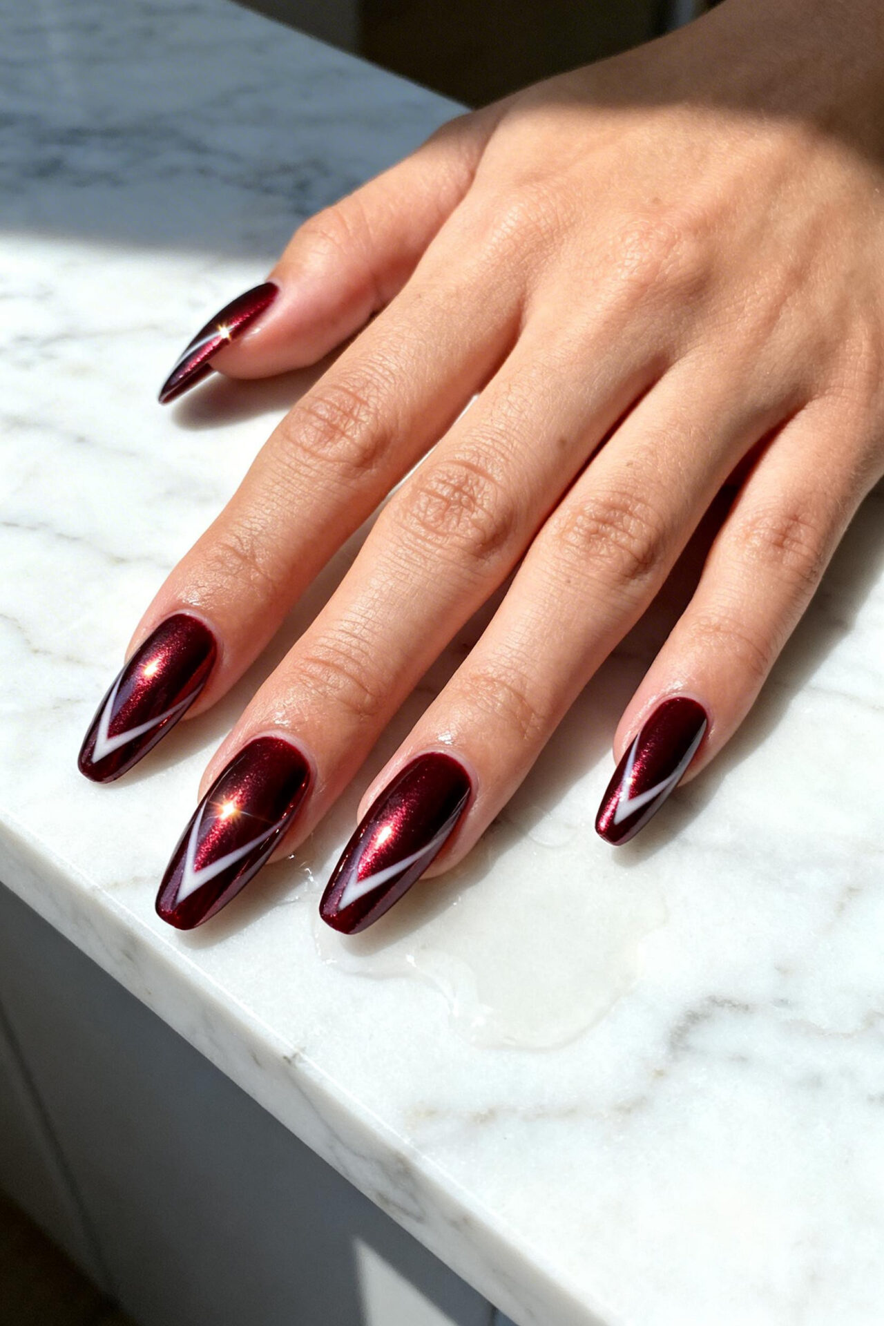 Dark Cherry Red Nails - burgundy wine chrome coffin