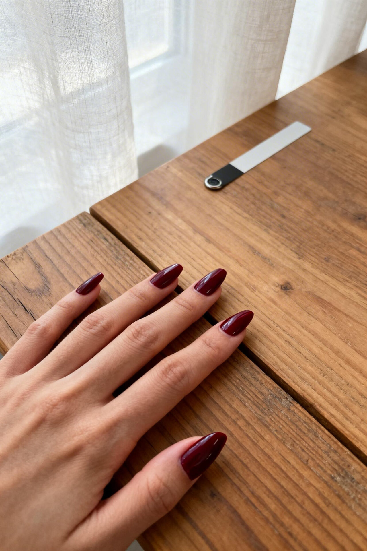 Dark Femme Nails - deep wine matte squoval