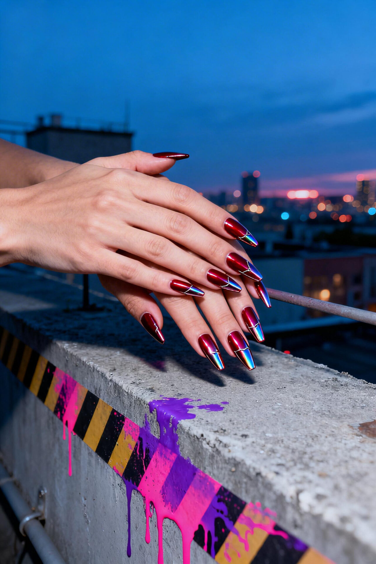 Red Cat Eye Nail Art - ruby chrome coffin