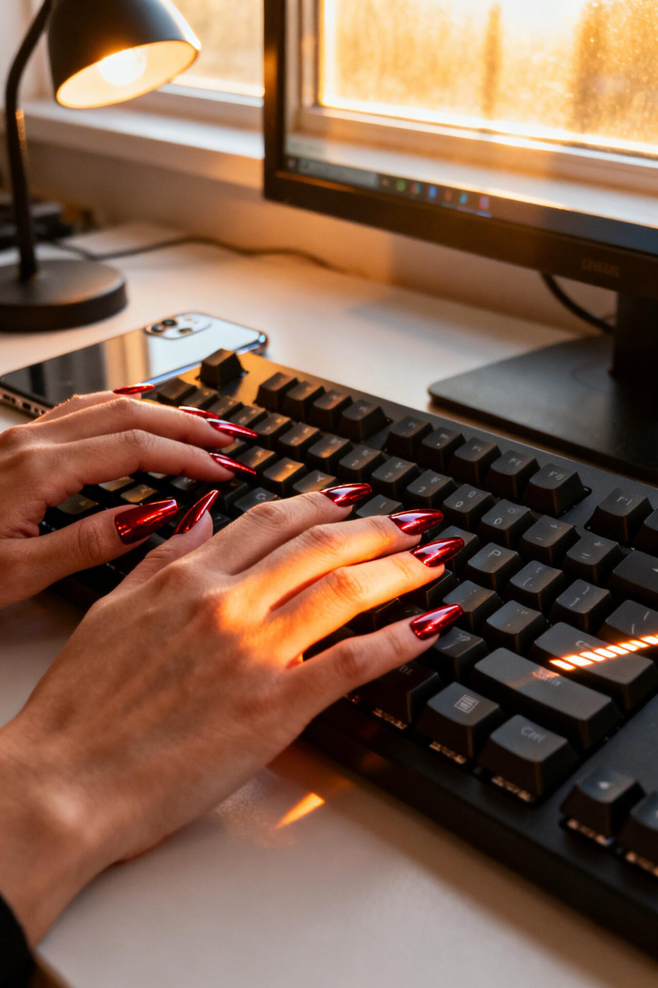 Cherry Red Cat Eye Nails - blood red coffin
