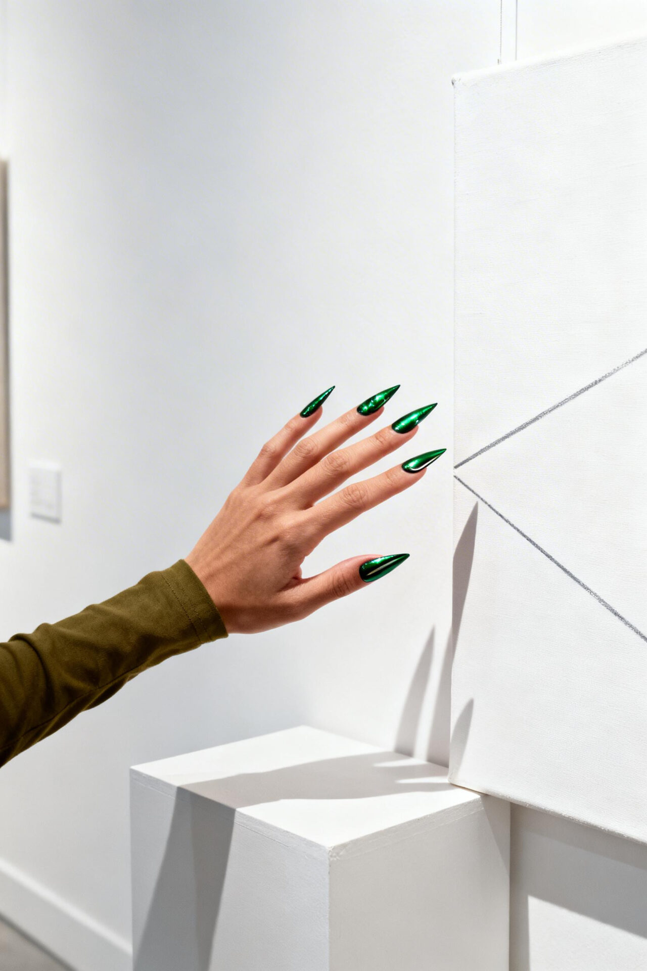 emerald chrome cat eye nails stiletto