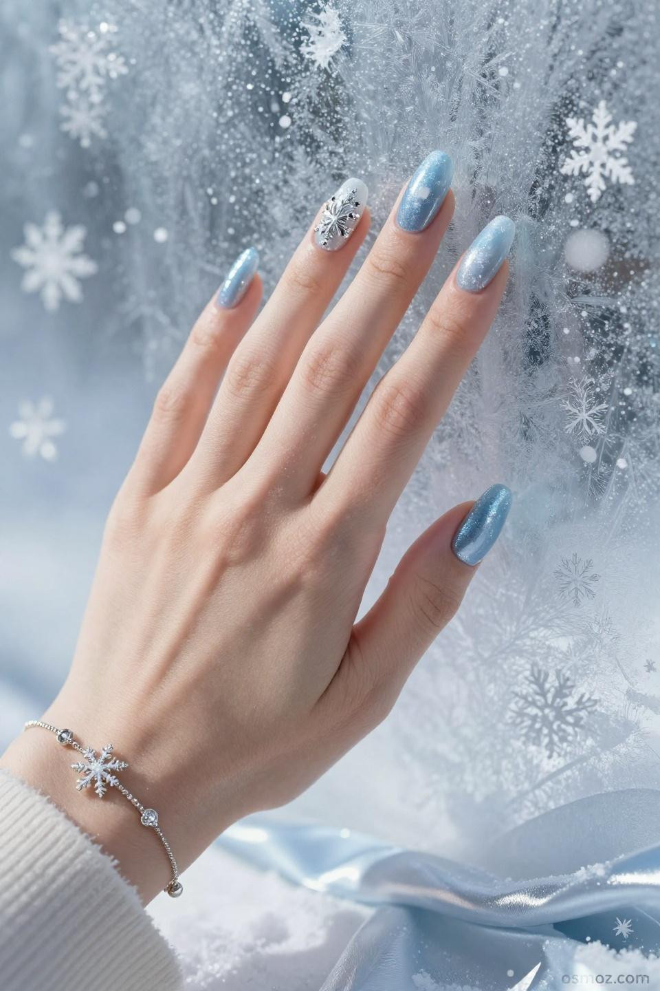 Frosty Blue Nails with professional gradient technique
