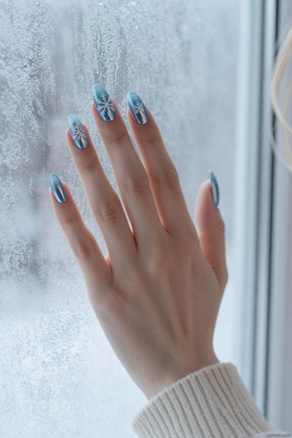 Winter Nail Ideas Blue featuring dimensional winter artistry