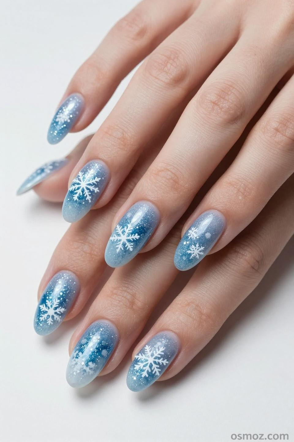 Dusty Blue Nails With Design featuring crystalline shimmer effects