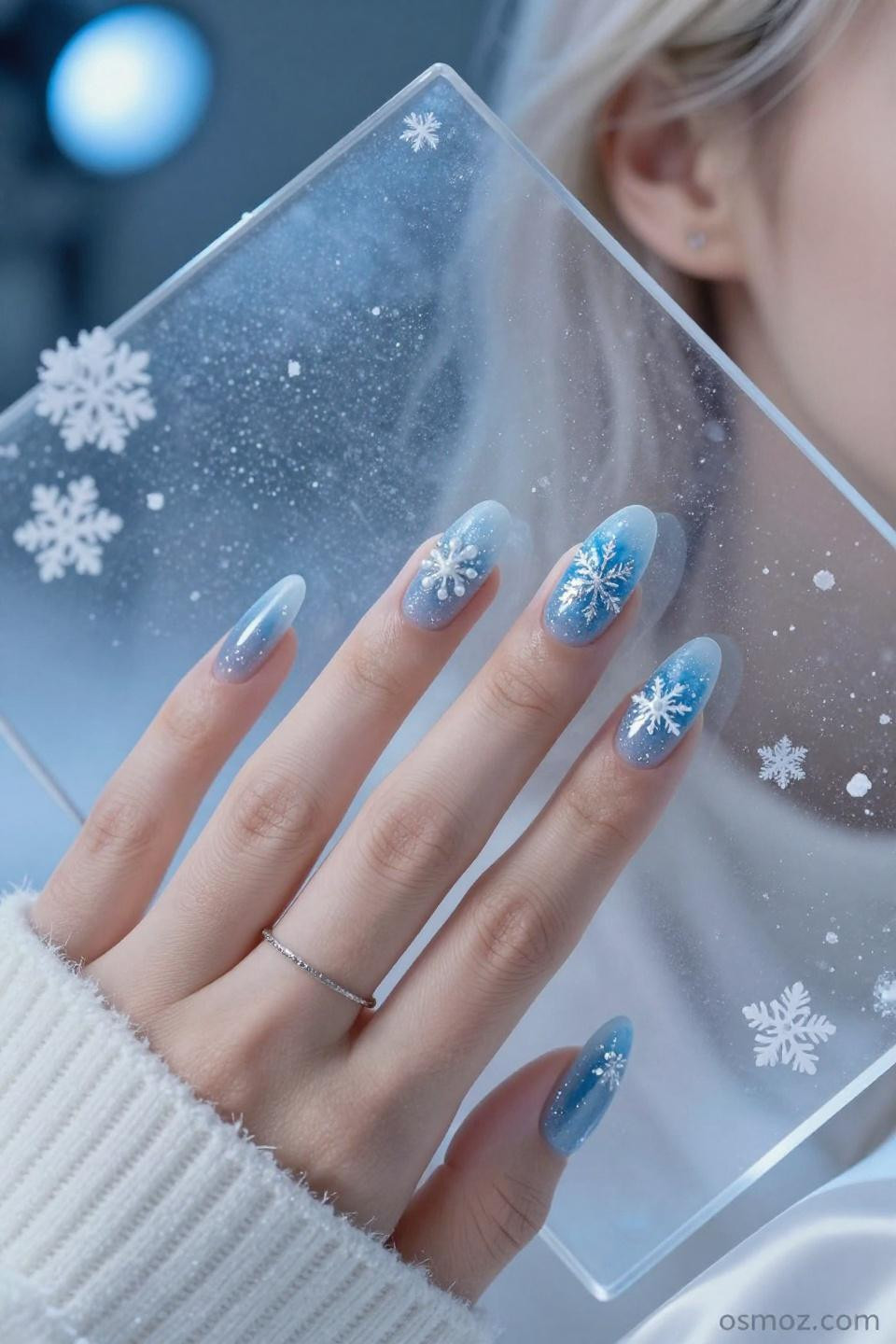 Frosty Blue Nails with matte frosted finish