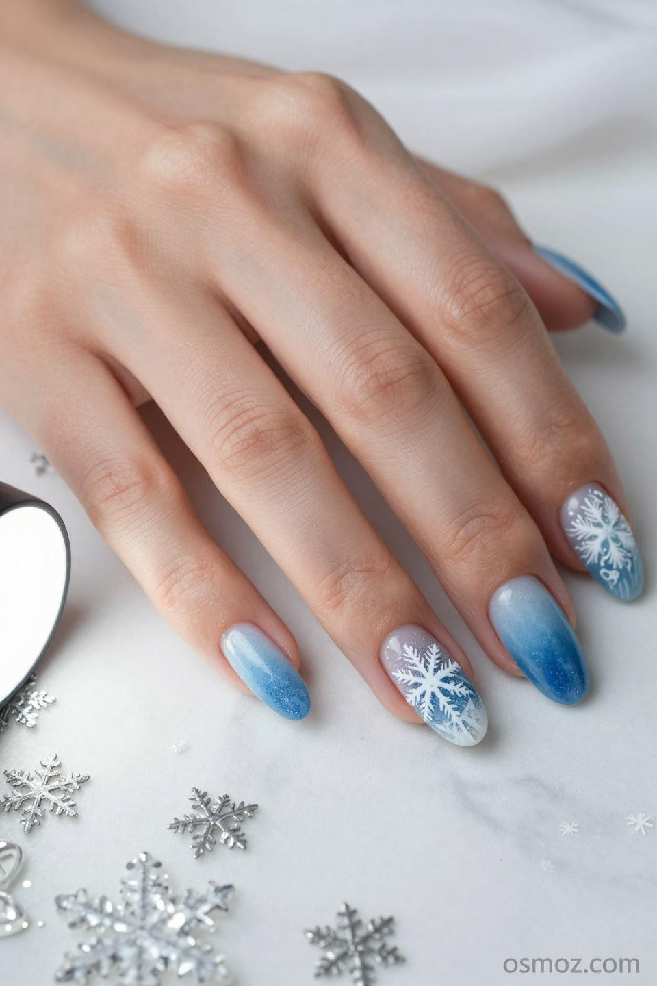 Frosty Blue Nails with gradient winter perfection