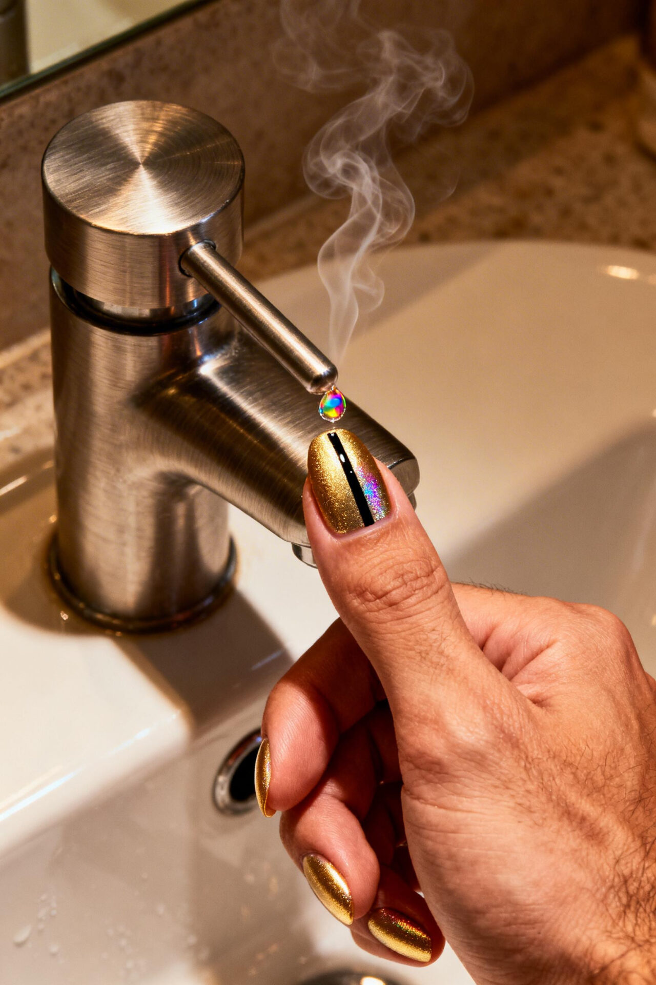 Gold Cat Eye Nails almond gel polish