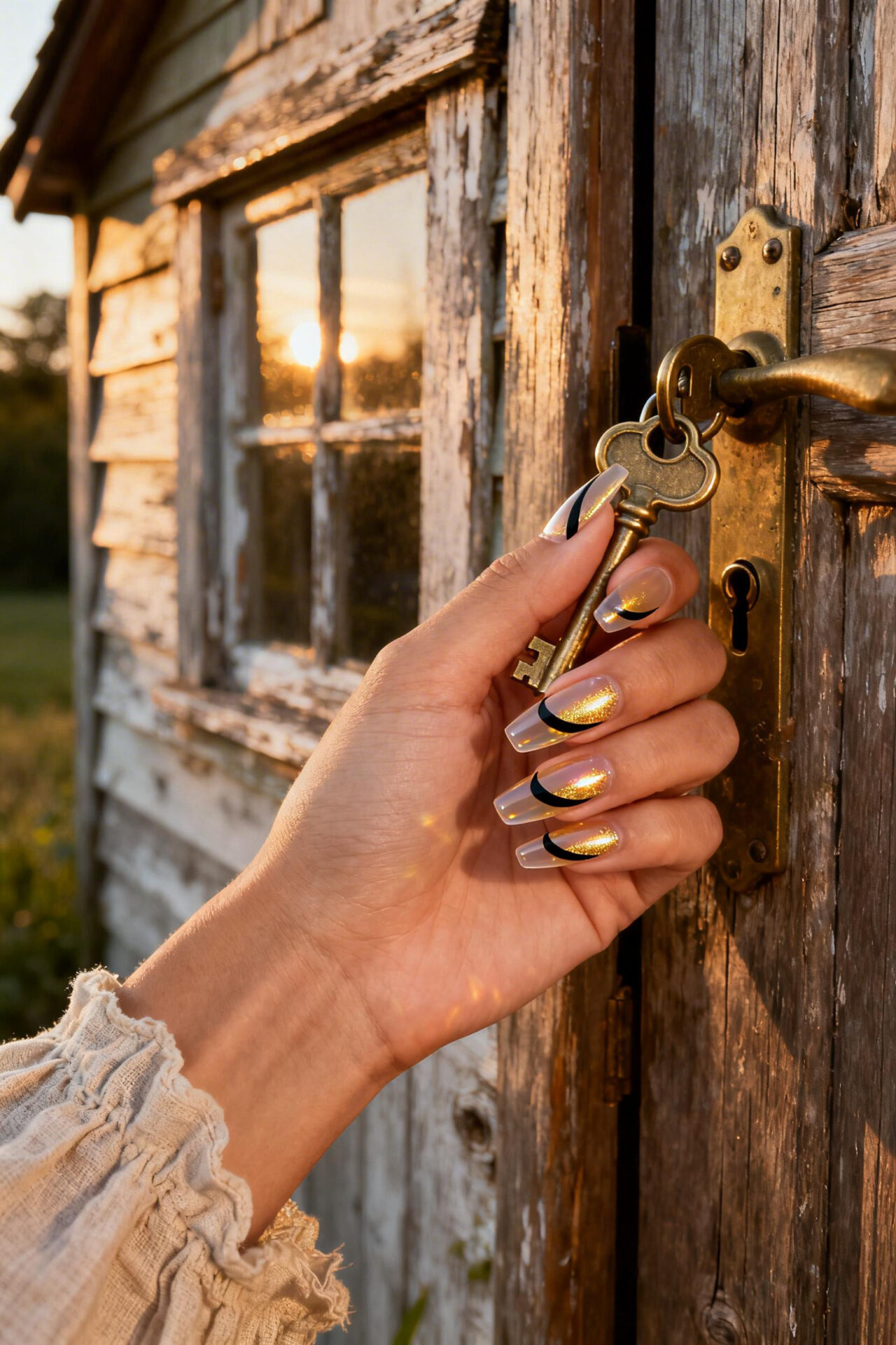 Gold Cat Eye Nails champagne gel polish
