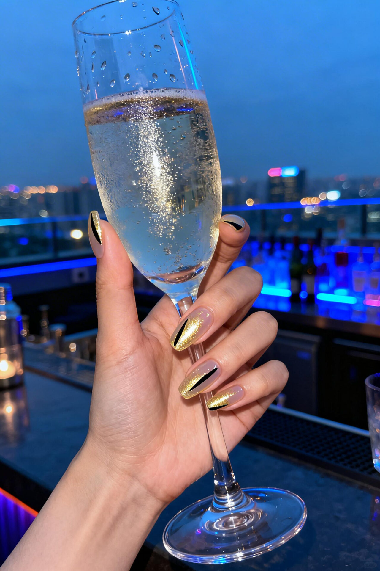 Gold Cat Eye Nails champagne jelly squoval