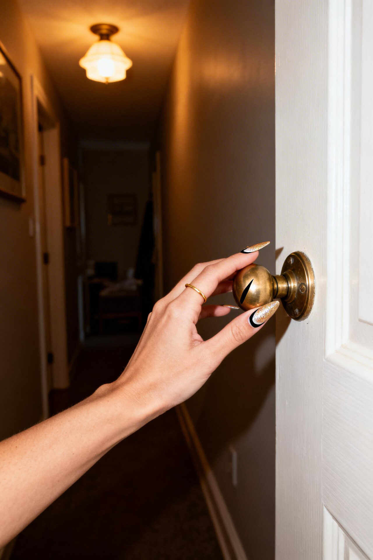 Gold Cat Eye Nails champagne stiletto gel
