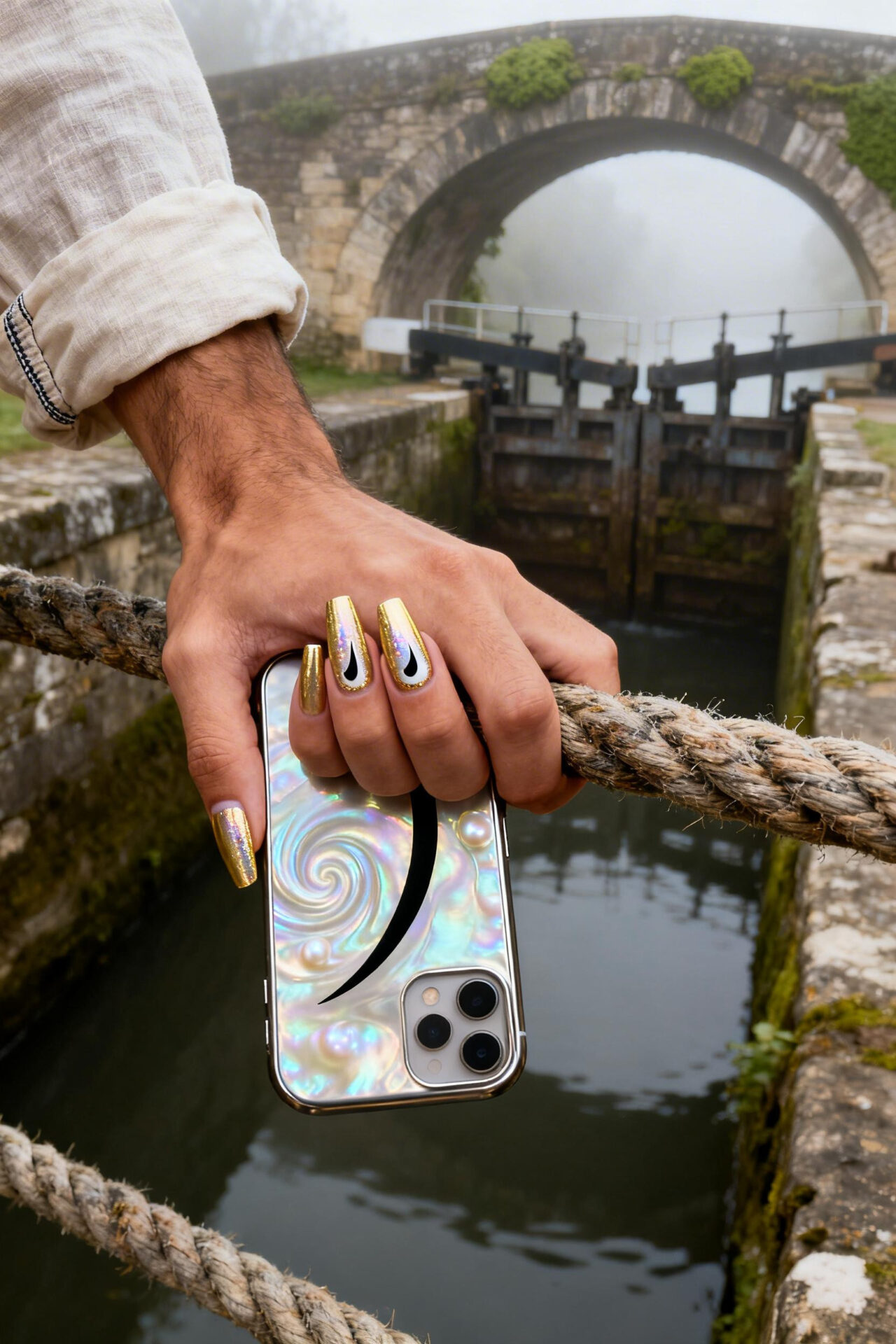 Gold Cat Eye Nails coffin shimmer design