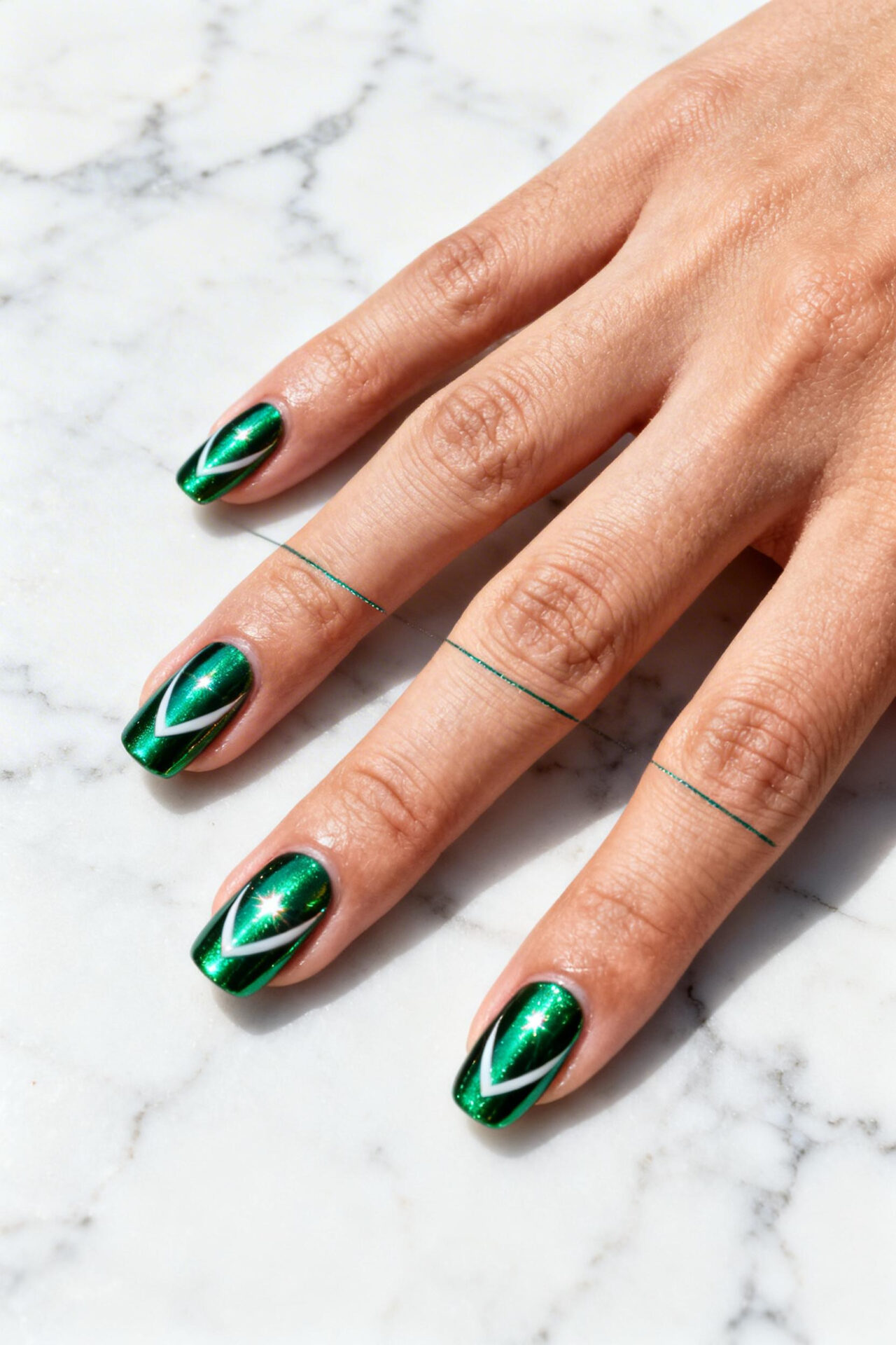 Emerald Cat Eye Nails - emerald chrome squoval