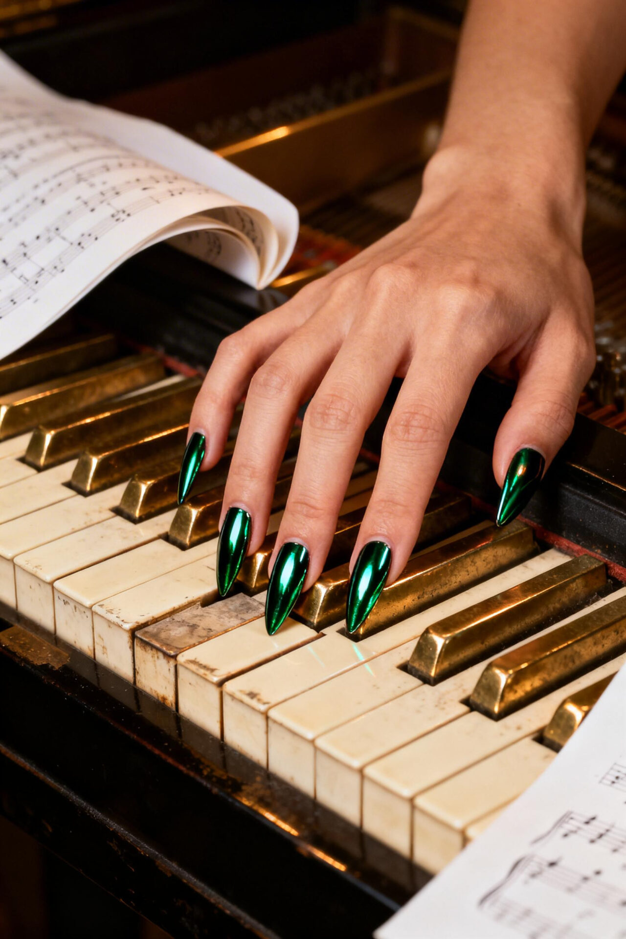 Witchy Nails - emerald chrome stiletto