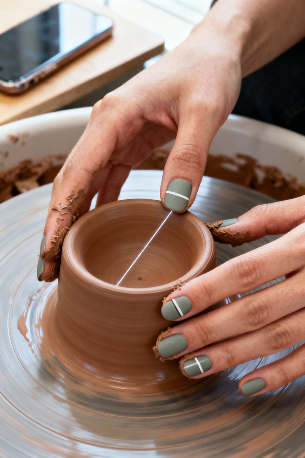 Cat Eye Acrylic Nails - sage matte round