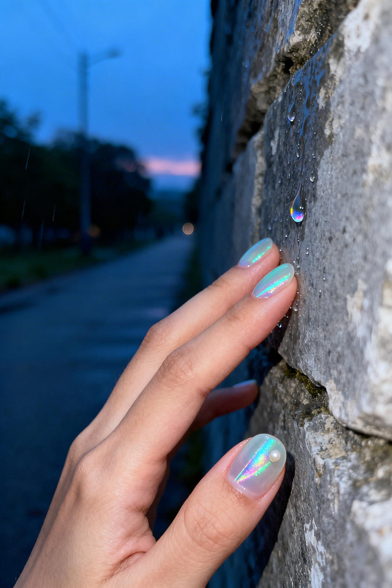 Cats Eye Nails Design Ideas - seafoam pearl round