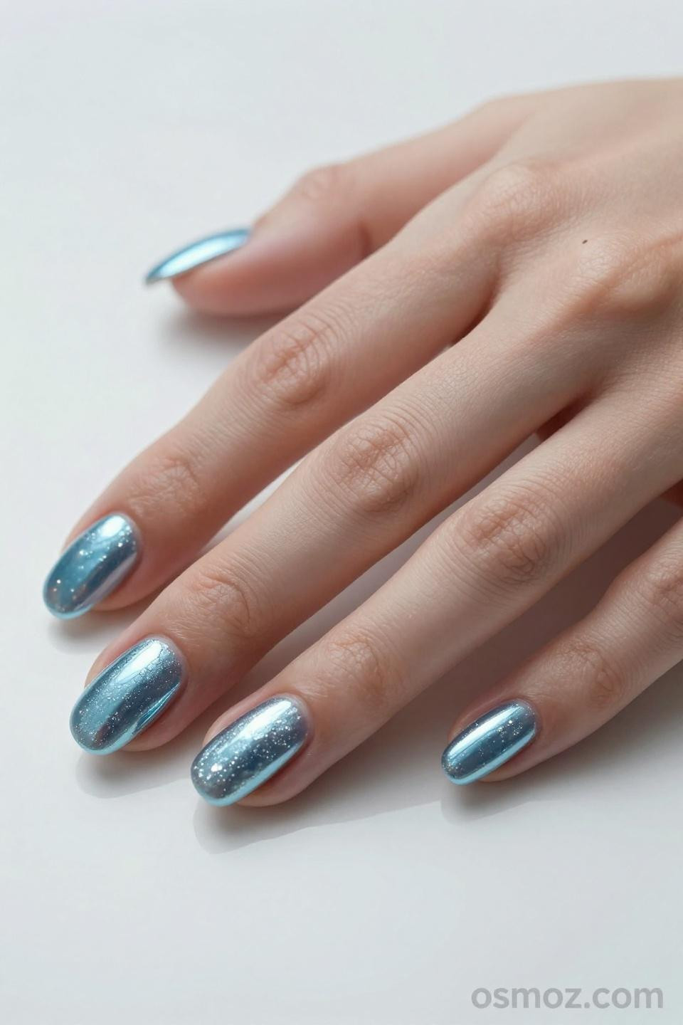 electric blue chrome nails with vibrant metallic brilliance